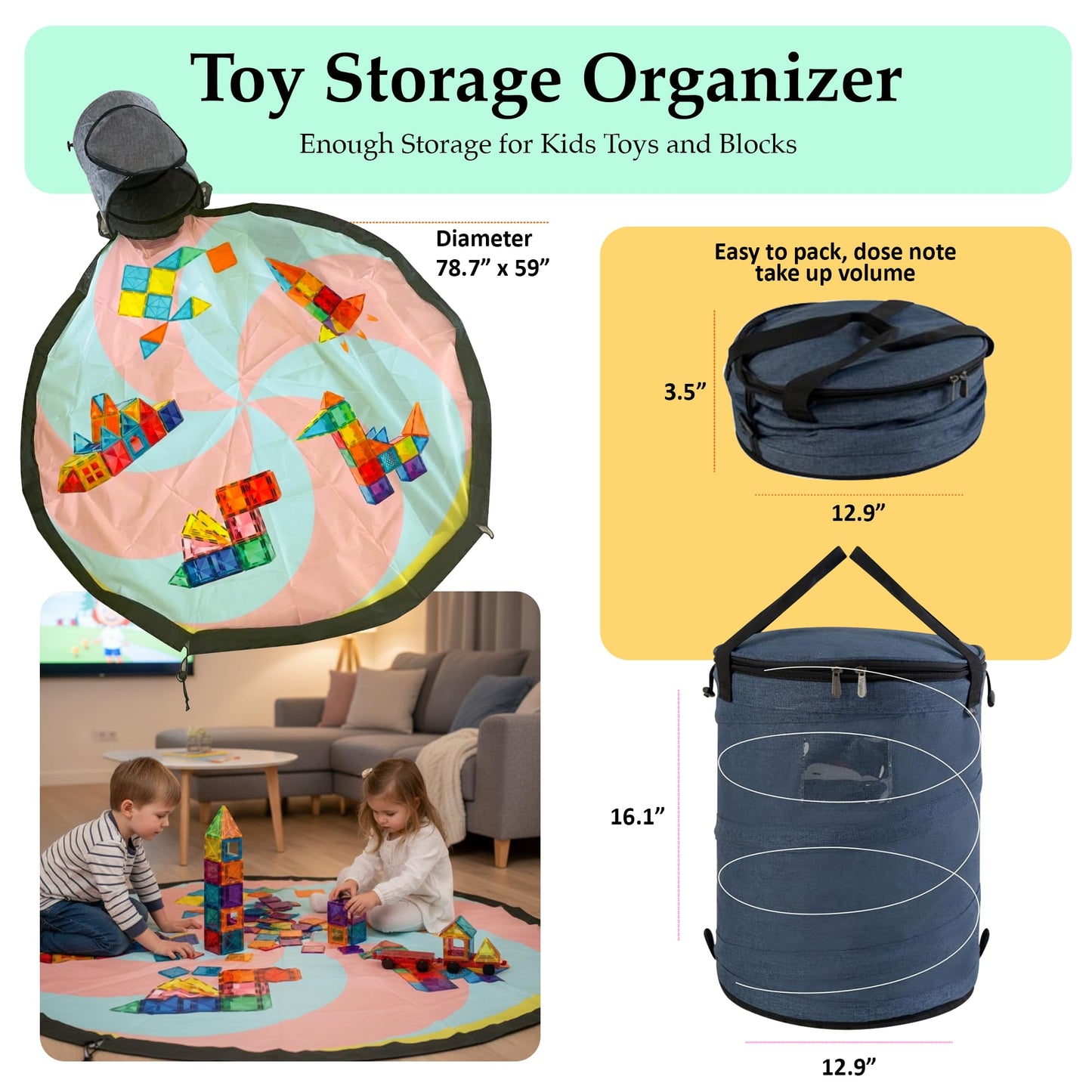 Buildbright kids Magnetic Building Tiles 138 pcs with Storage Organizer & Play Mat – Montessori STEM Educational Construction Blocks, Creative Learning Toys for Kids
