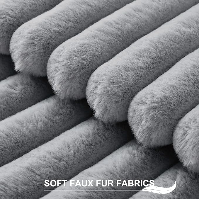 Pallene Faux Fur Plush Throw Pillow Covers 24x24 Set of 2, Luxury Soft Fluffy Striped Decorative Pillow Covers for Sofa, Couch, Living Room, Grey