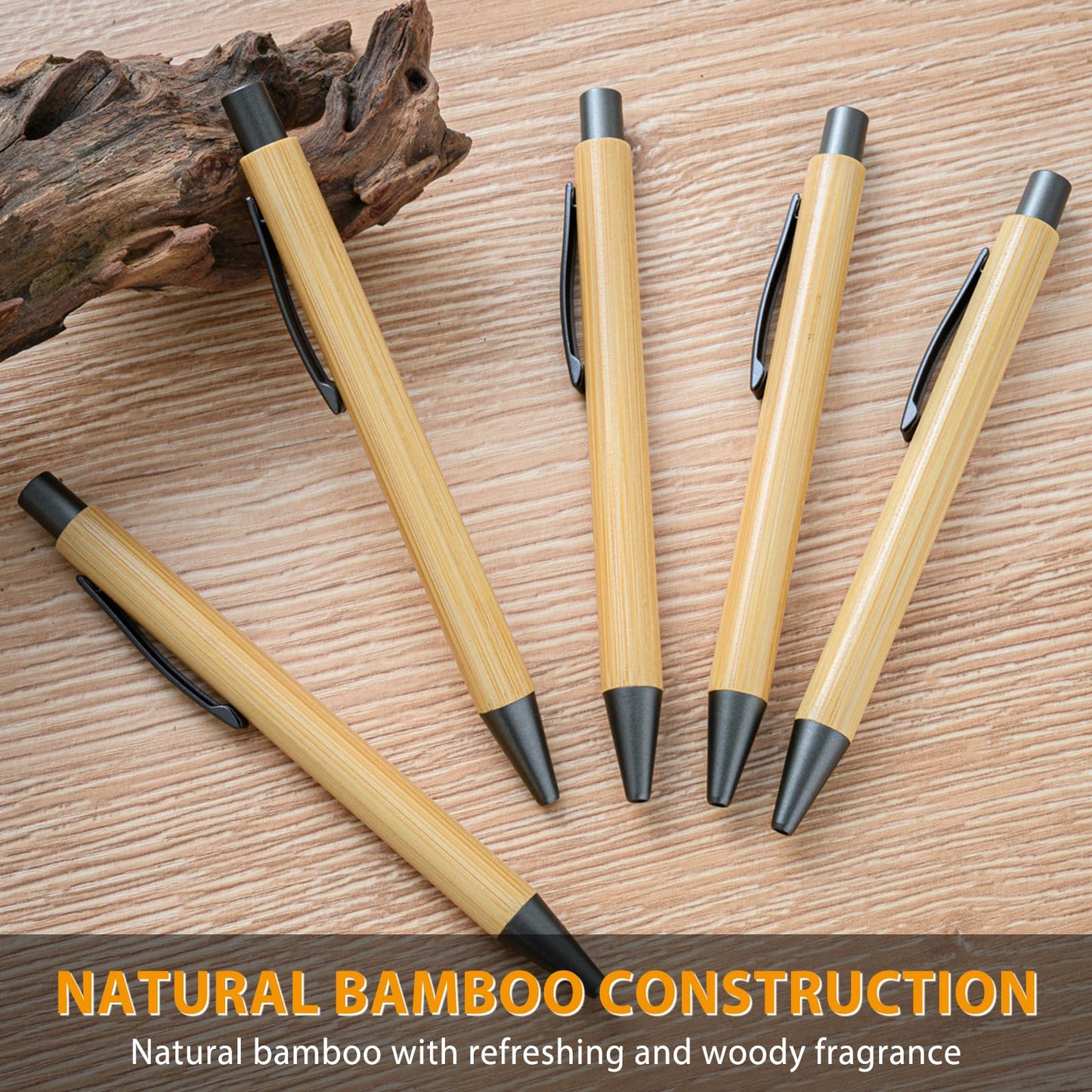 lyforx 200 Pack Bamboo Pens Bulk Wooden Bamboo Pens Engraving Wooden Ballpoint Pen Customizable Gift Pen Bulk Black