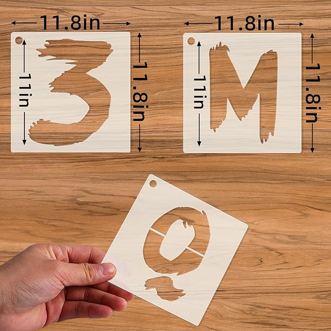 36pc Reusable Letter Stencils for Painting - Alphabet & Numbers, Spray Painting, Wood, Wall, Fabric, Rock, Chalkboard, Signage (11 inch, Cursive)