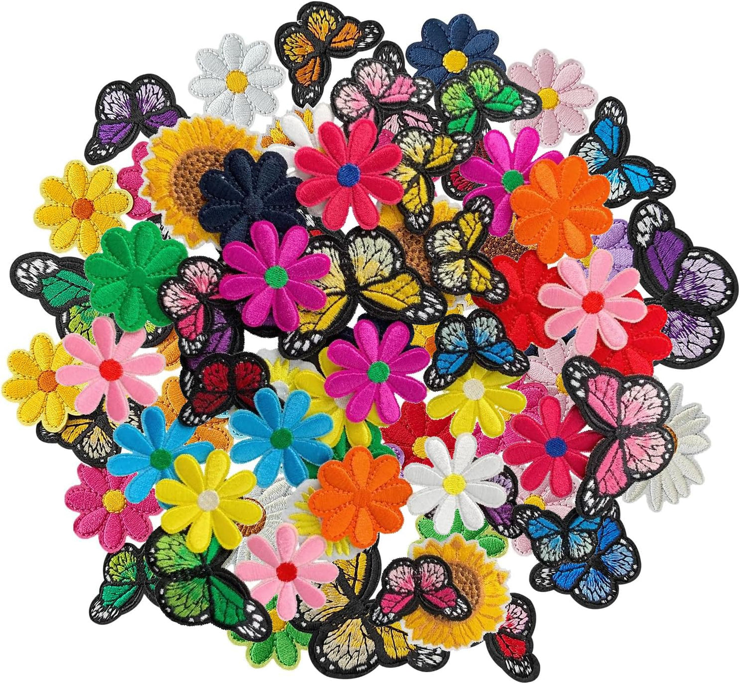 AXEN 42pcs Butterfly and Flower Iron on Patches, Flower Themed Patches Embroidered Applique for Clothing, Jackets, Hats, Backpacks, Jeans