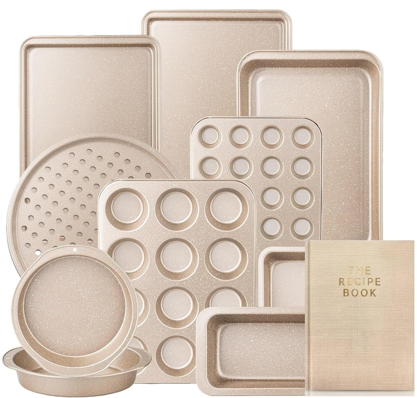 FLAREFX 11 Piece Baking Set | Nonstick & Non Toxic Bakeware Sets Baking Pans Set | Carbon Steel Baking Supplies Include Notebook, Cookie Sheets, Roasting Pan, Muffin Pan, Cake Pan, Pizza Pan, Loaf Pan