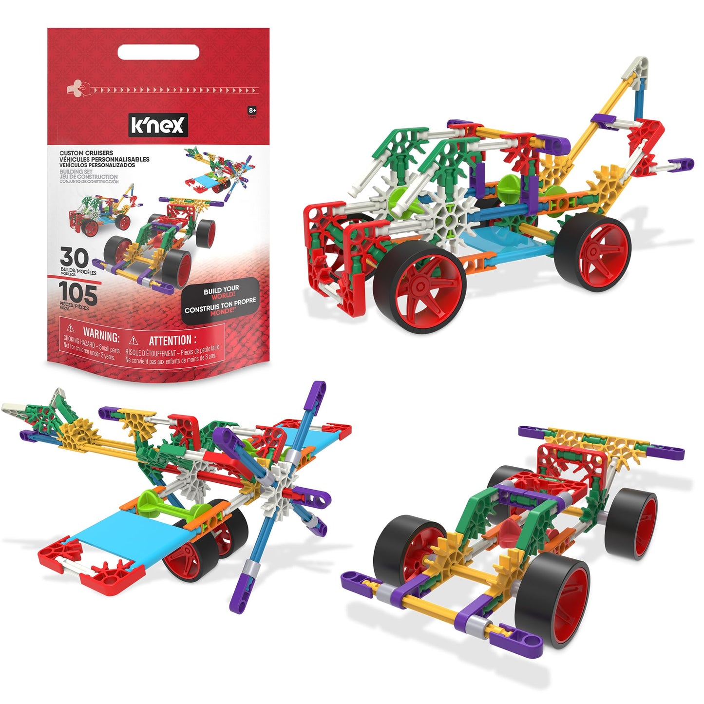 K'NEX Custom Cruisers 30 Model Set with Storage Bag - STEM Building Kit, Kid Construction, Creative Play Toy‚ Ages 8+