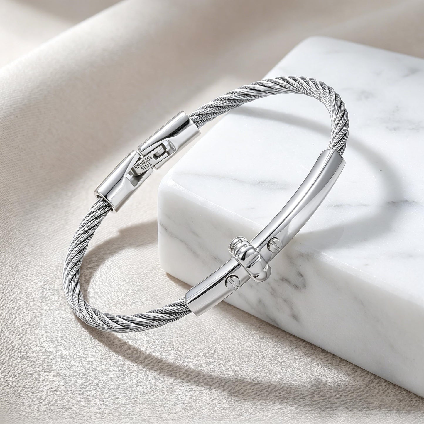 LXBQYSTO Cable Wire Twisted Cuff Bangle Bracelet For Women 14K Gold/rose/silver Stainless Steel Jewelry for Women Gift (Cross Silver)