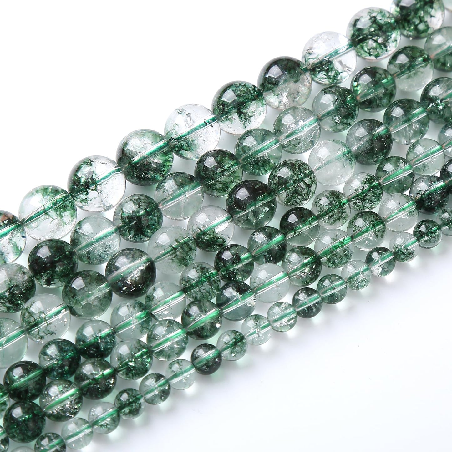 60pcs 6mm Natural Green Phantom Ghost Quartz Stone Round Beads for Jewelry Making DIY Bracelets Necklaces Crystal Energy Healing Stone Beads 15" (Green Phantom Ghost Quartz, 6mm)