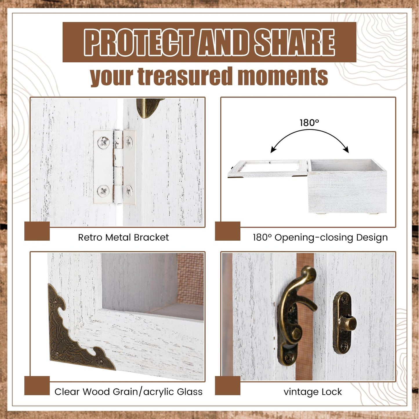 Cinnvoice 8x10 Inch Shadow Box Depth 4.7in Shadow Boxes Display Cases with Cork Board Backing Rustic Burnt Wood Box for Flowers Bouquet Wedding Picture Photo and Keepsake(White)