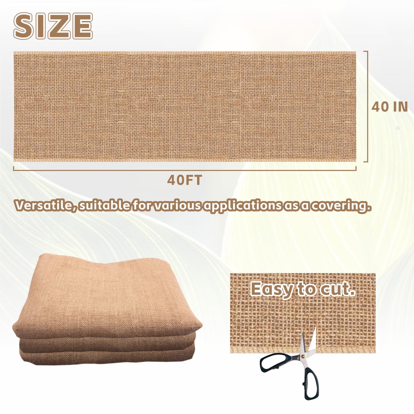 40“ x 40 Feet Natural Burlap Fabric Roll, High Density Jute Fiber, Multipurpose Burlap Tree Wrap for Decorations, DIY Crafts, Weed Barrier, Outdoor Plant, Gardening, Party Decor