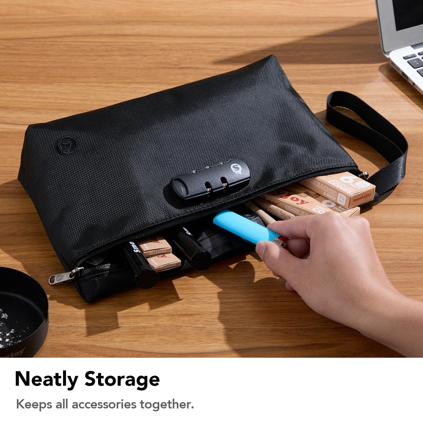 Smell Proof Bag with Combination Lock, Container Box Odor Proof Safe Travel Storage Case Odorless Organizer Gift for Friend, Black