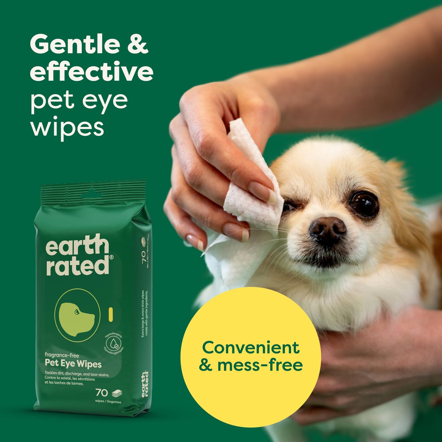 Earth Rated Ear Wipes & Grooming Wipes Bundle - Includes 70 Fragrance-Free Pet Ear Wipes and 100 Lavender-Scented Grooming Wipes.