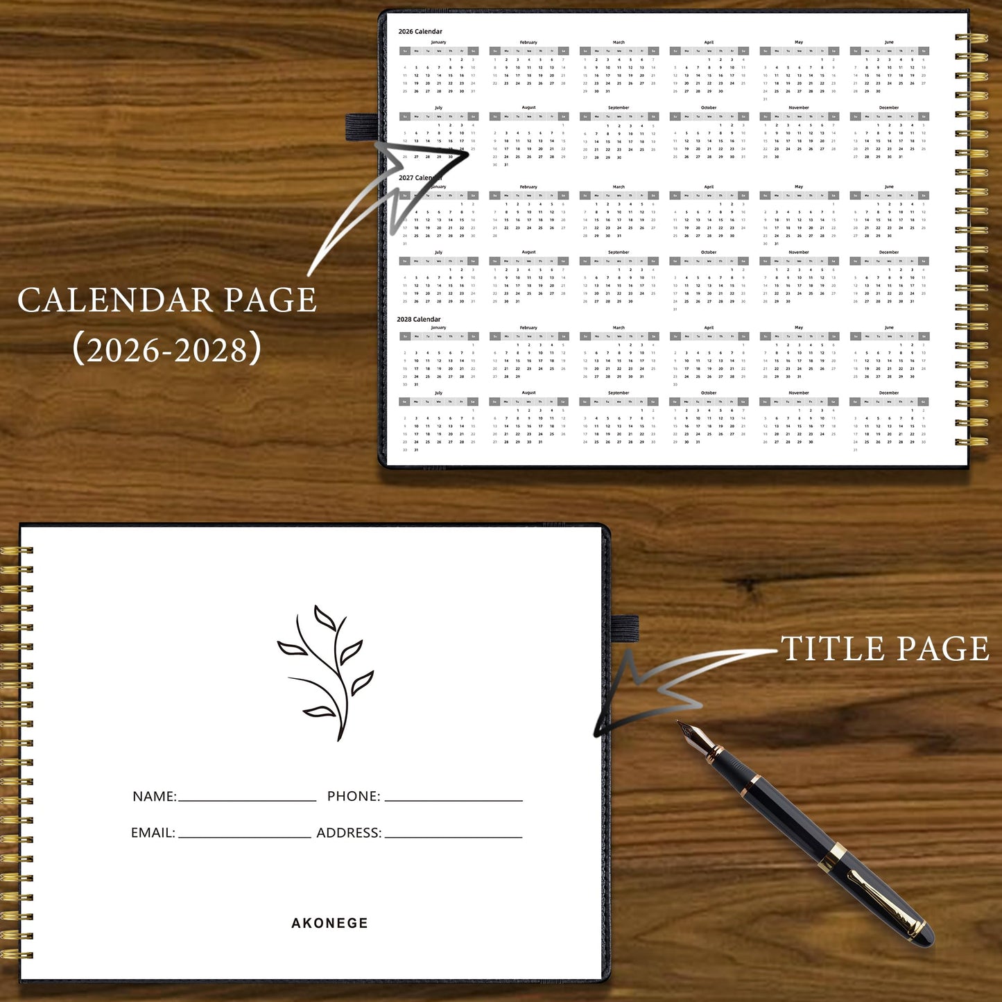 AKONEGE Accounting Ledger Book for Personal & Small Business Bookkeeping, Horizontal Income and Expense Tracker Notebook with Calendar, Hardcover Columnar Log Journal 10.78'' x 8'', Black