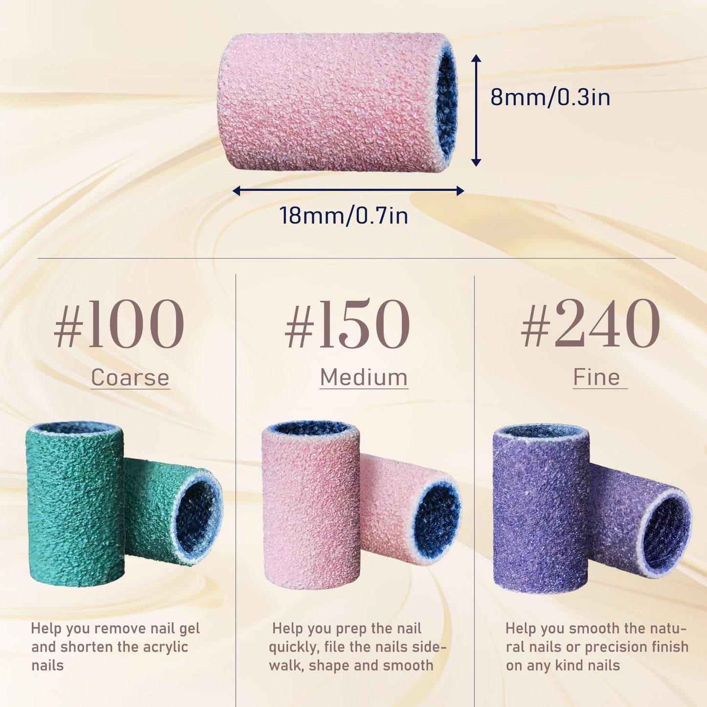 Maryton 300 Pcs Sanding Bands for Nail Drill, 100/150/240 Grit Coarse/Medium/Fine Nail Sanding Band Bulk for Professional Salons Manicures and Pedicures