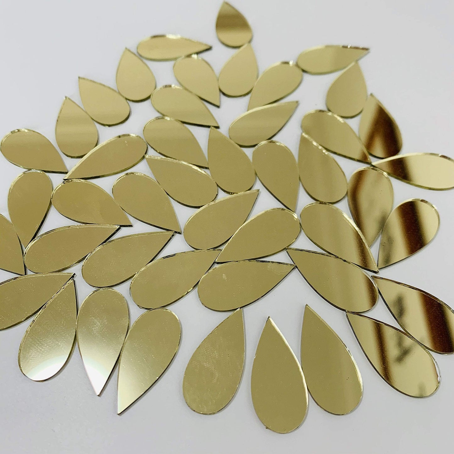 NUORUI 150pcs 1" x 1/2" Teardorp Mirrors Small Mosaic Mirror Tiles for Craft Projects (Yellow Gold)