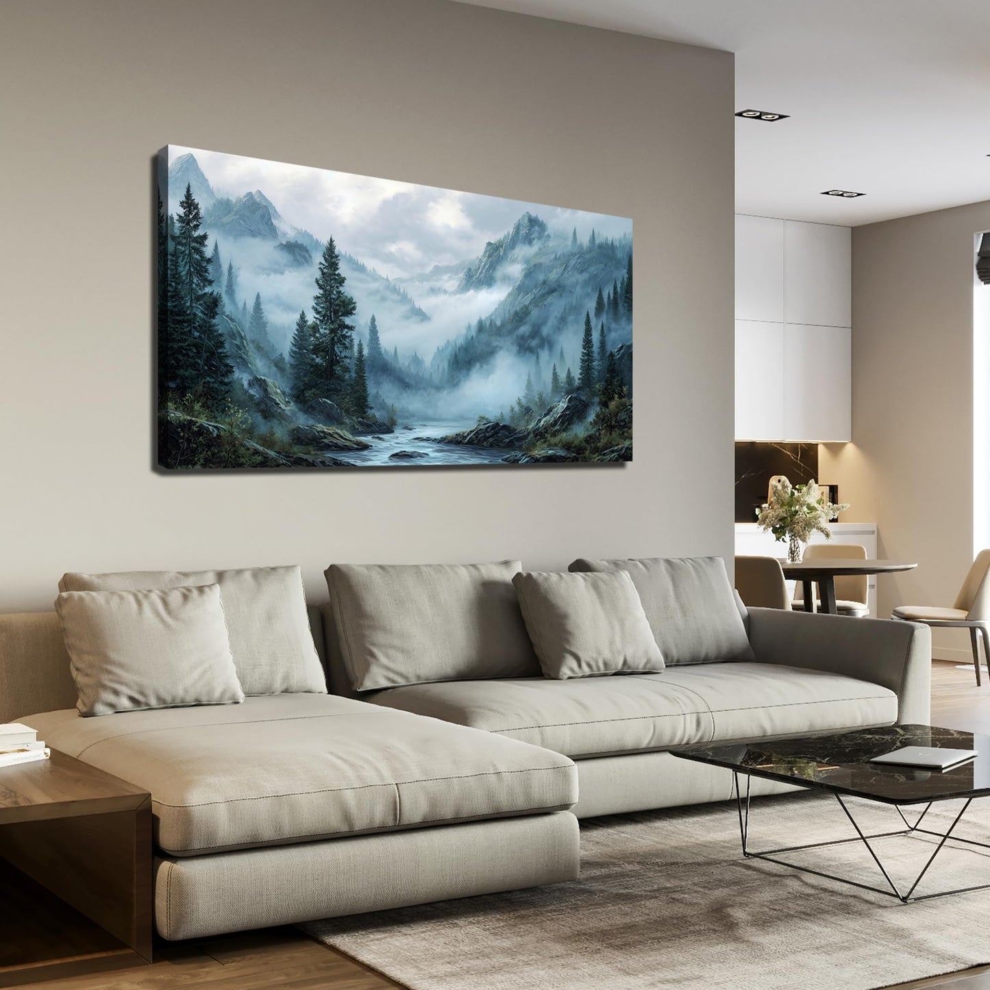 WVMAPTA Natural Landscape Prints Wall Art for Kitchen Mountain Canvas Wall Art for Office Tree Wall Decor for Dining Room Size 24 x 48 Inch