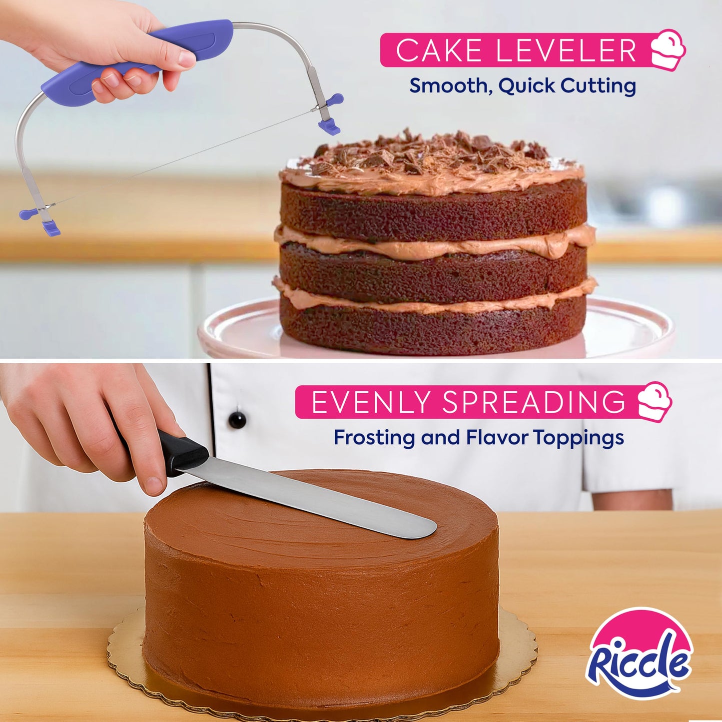 Riccle 148PCs Cake Pan Set for Baking, 3 Non-Stick Springform Pan Set (4, 7, 9 Inches), Cake Decorating Kit, Piping Bags and Tips Set, Cake Leveler, Multi-functional Leak-Proof CheeseCake Pan (148)