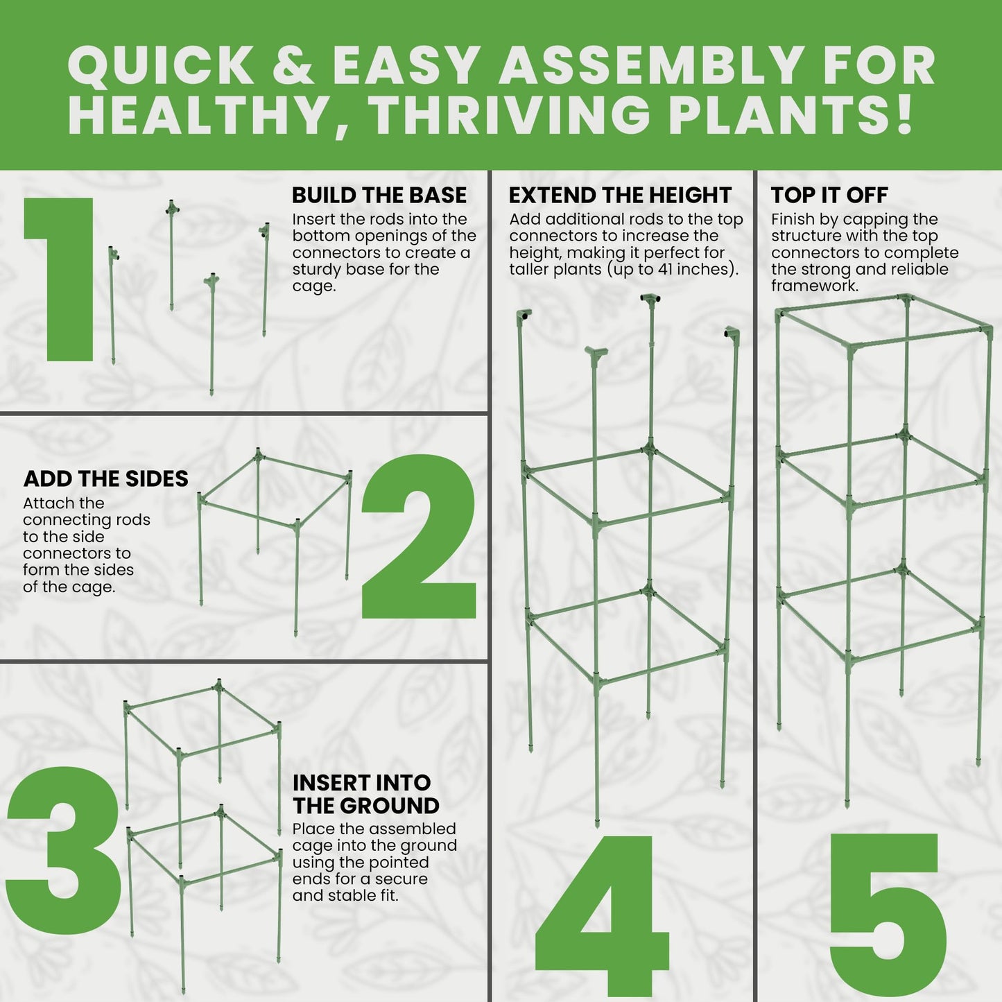 Square Tomato Cage - Large Trellis Stakes and Plant Support Structures for Vegetables and Climbing Plants - Tall Tomato Cages for Garden, Pots, Raised Garden Bed Outdoor Supplies (3 Pack - Up to 41")