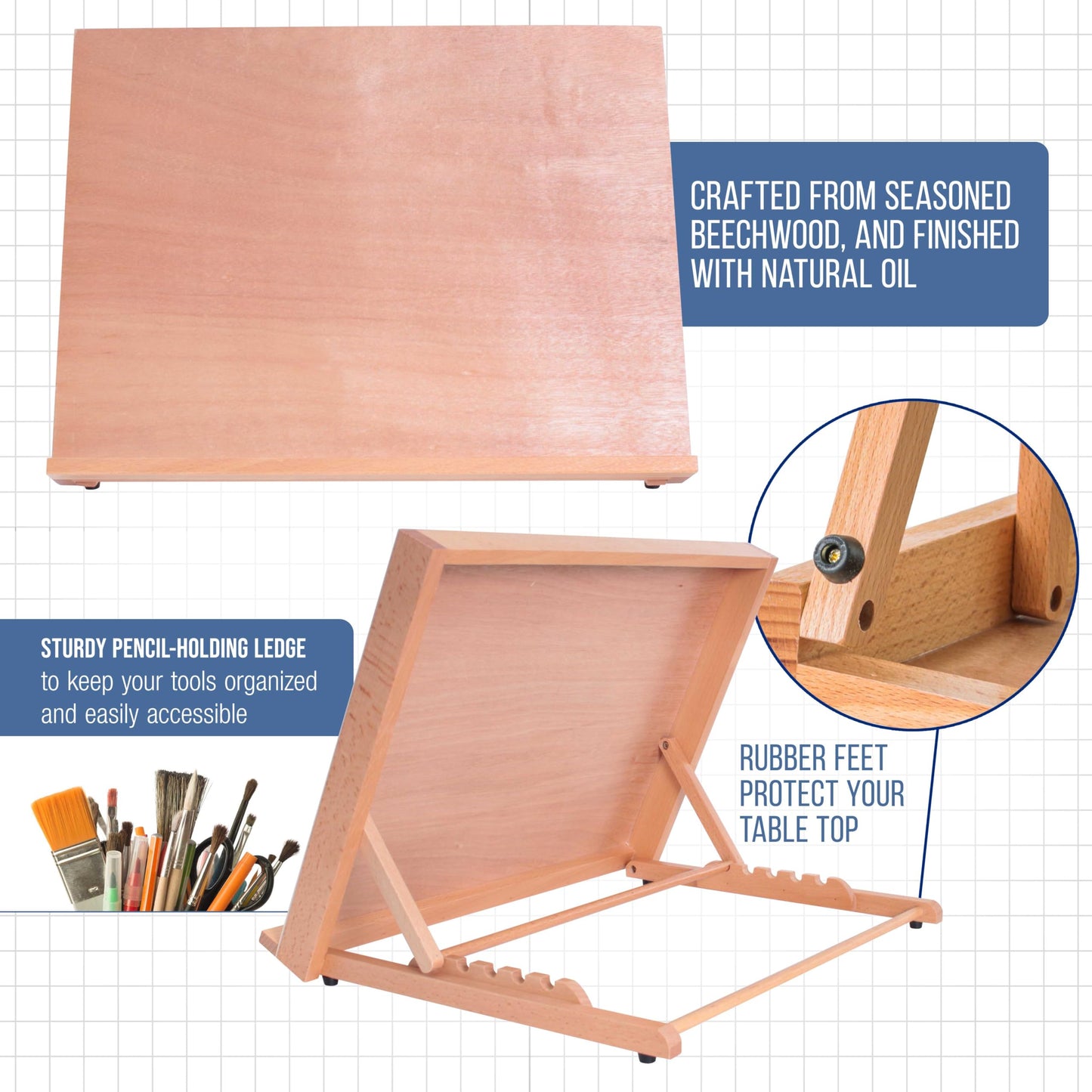 U.S. Art Supply Large 18-1/2" x 14-1/8" (A3) Wooden Drawing Board, Adjustable Table Top Easel for Painting and Drawing - Drafting Board with 6 Angles, Pencil Ledge
