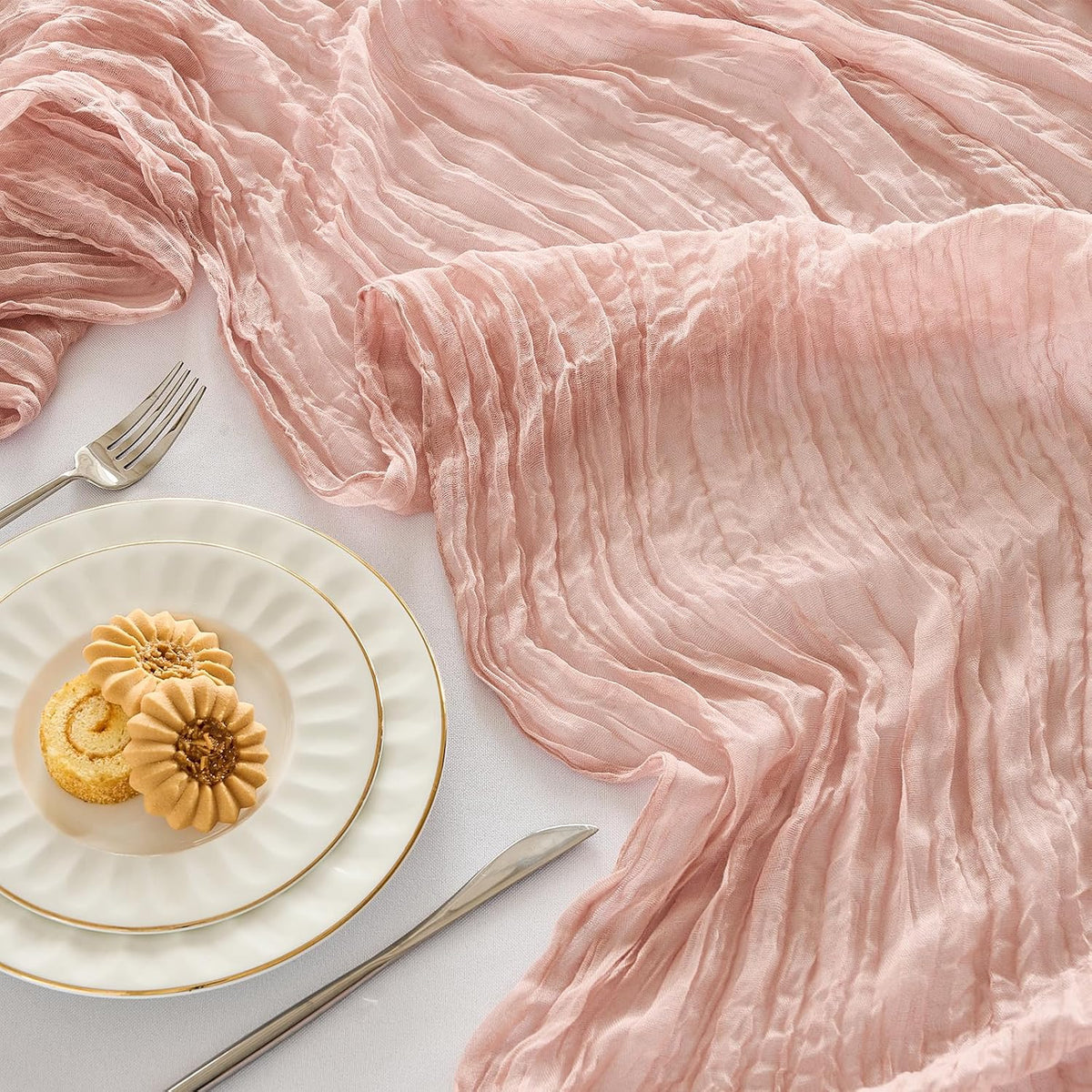 Fanami 3 Pack Cheesecloth Table Runner -10FT Dusty Pink Boho Gauze Cheese Cloth Table Runner 120 Inches Long Rustic Sheer Fabric Centerpieces for Wedding Birthday Party Bridal Baby Shower Decorations