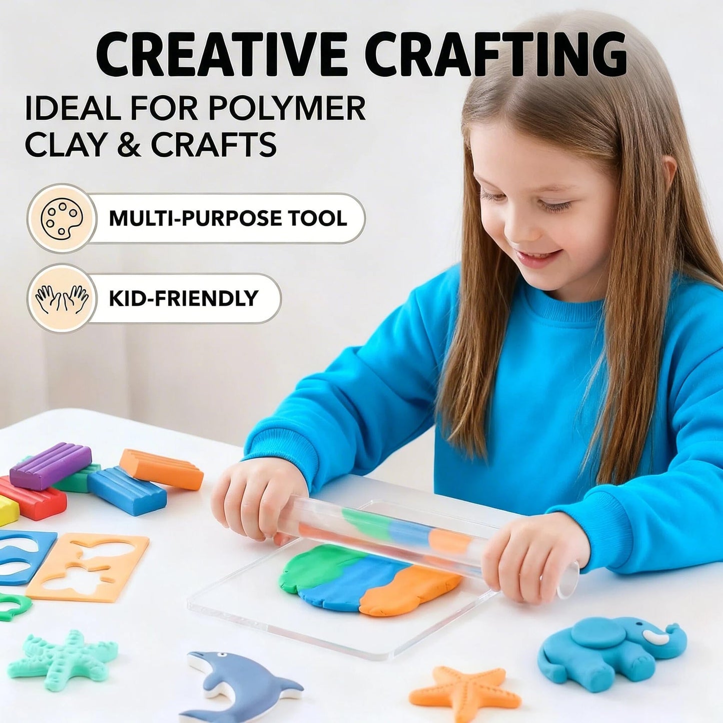 Clay Earring Making Kit, Polymer Clay Tools Clay Cutters Shapes, Air Dry Clay Sculpting Tools Solid Acrylic Roller Texture Tool, Clay Molds for Crafts