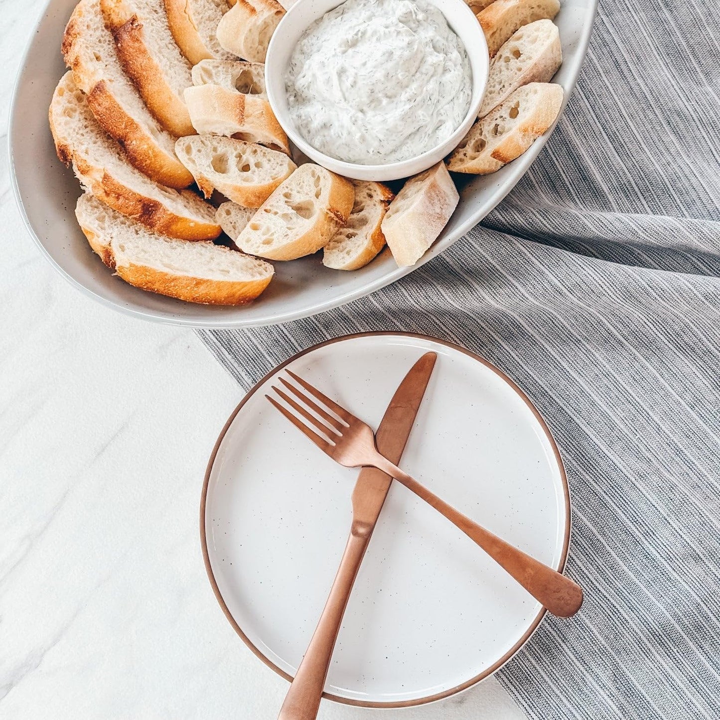 MORA Ceramic Flat Plates Set of 6-8 in - The Dessert, Salad, Appetizer, Small Lunch, etc Plate. Microwave, Oven, and Dishwasher Safe, Scratch Resistant. Kitchen Porcelain Dish - Vanilla White