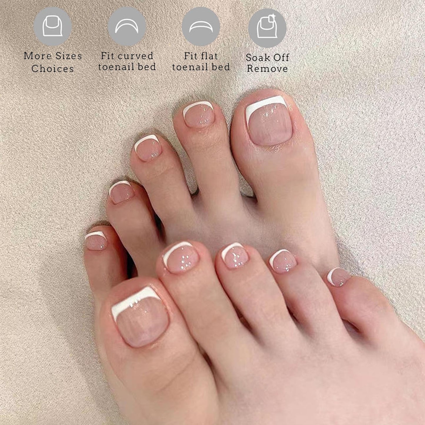 216pcs French Tip Press on Toenails Short Square，OPkssnails Skin Toe Nail Press On, Pre-Designed Soft Gel Toe Nail Tips, Soak off Acrylic Fake Toe Nail Extensions 12 Sizes