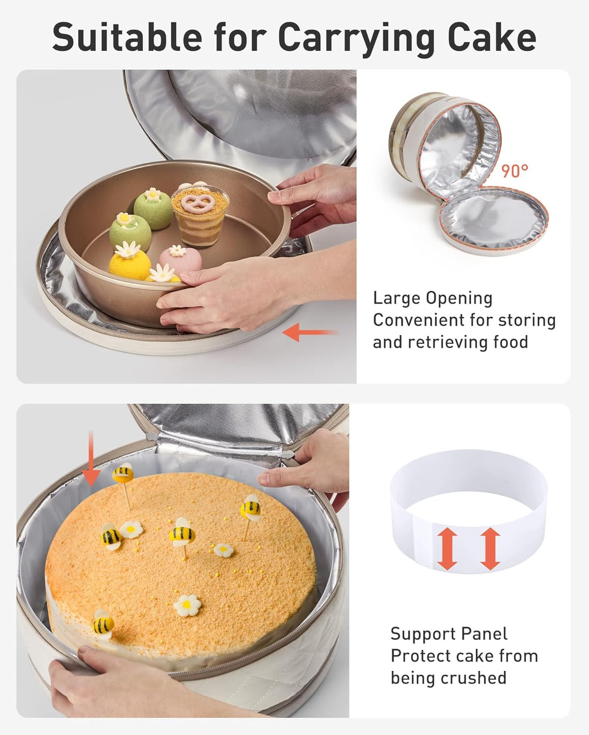 TOURIT Round Casserole Carrier Double Decker Insulated Pie Cake Carrier for Potluck, Picnic, Cookouts