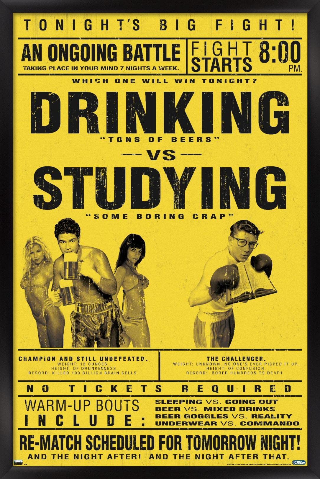 Trends International Drinking Versus Studying Wall Poster, 22.375" x 34", Black Framed Version