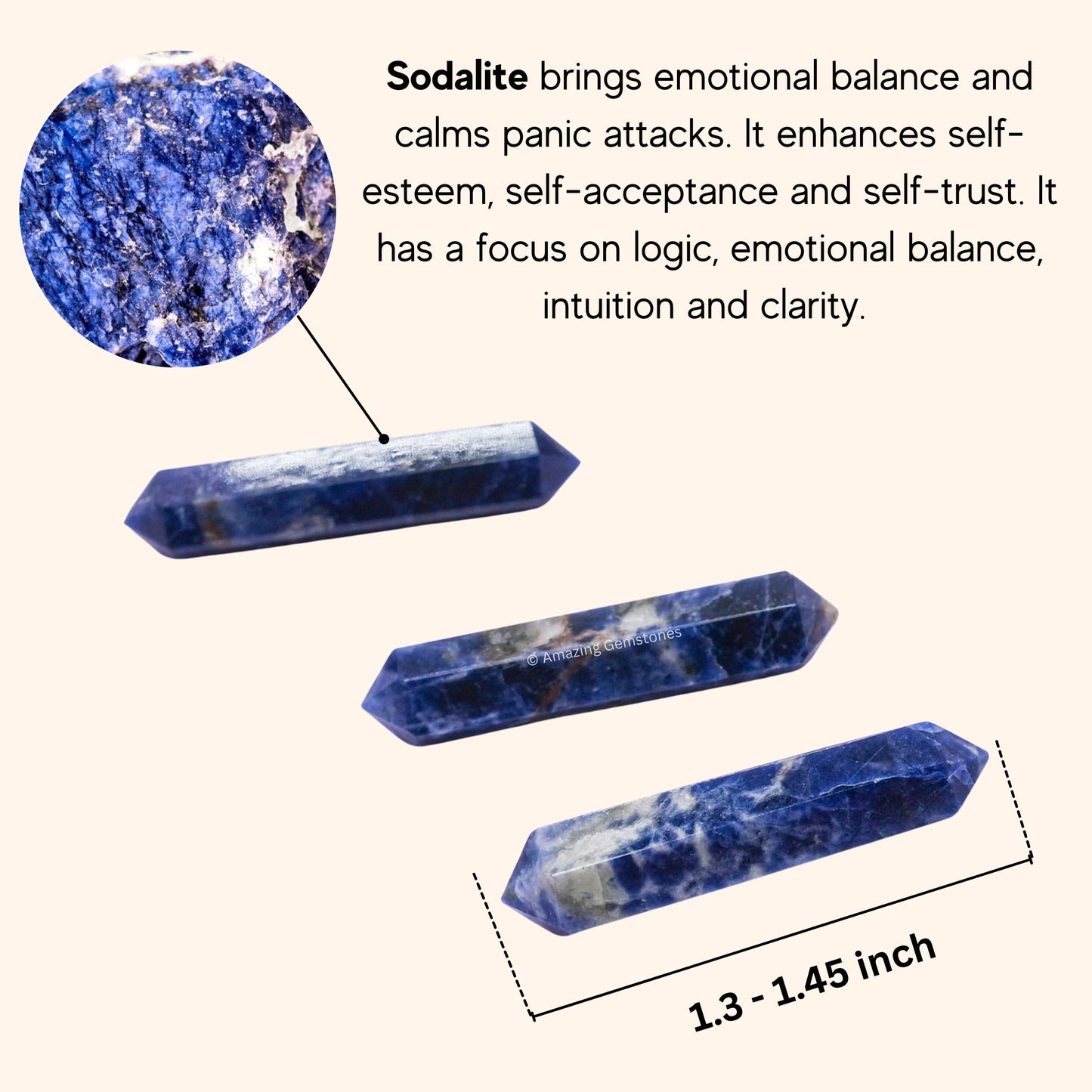 Amazing Gemstone Sodalite Crystal Points Bulk Healing Crystals and Stones - Pack of 3 Double Terminated Healing Wand Point Bulk Crystals for Crafts, Crystal Grid, DIY Work