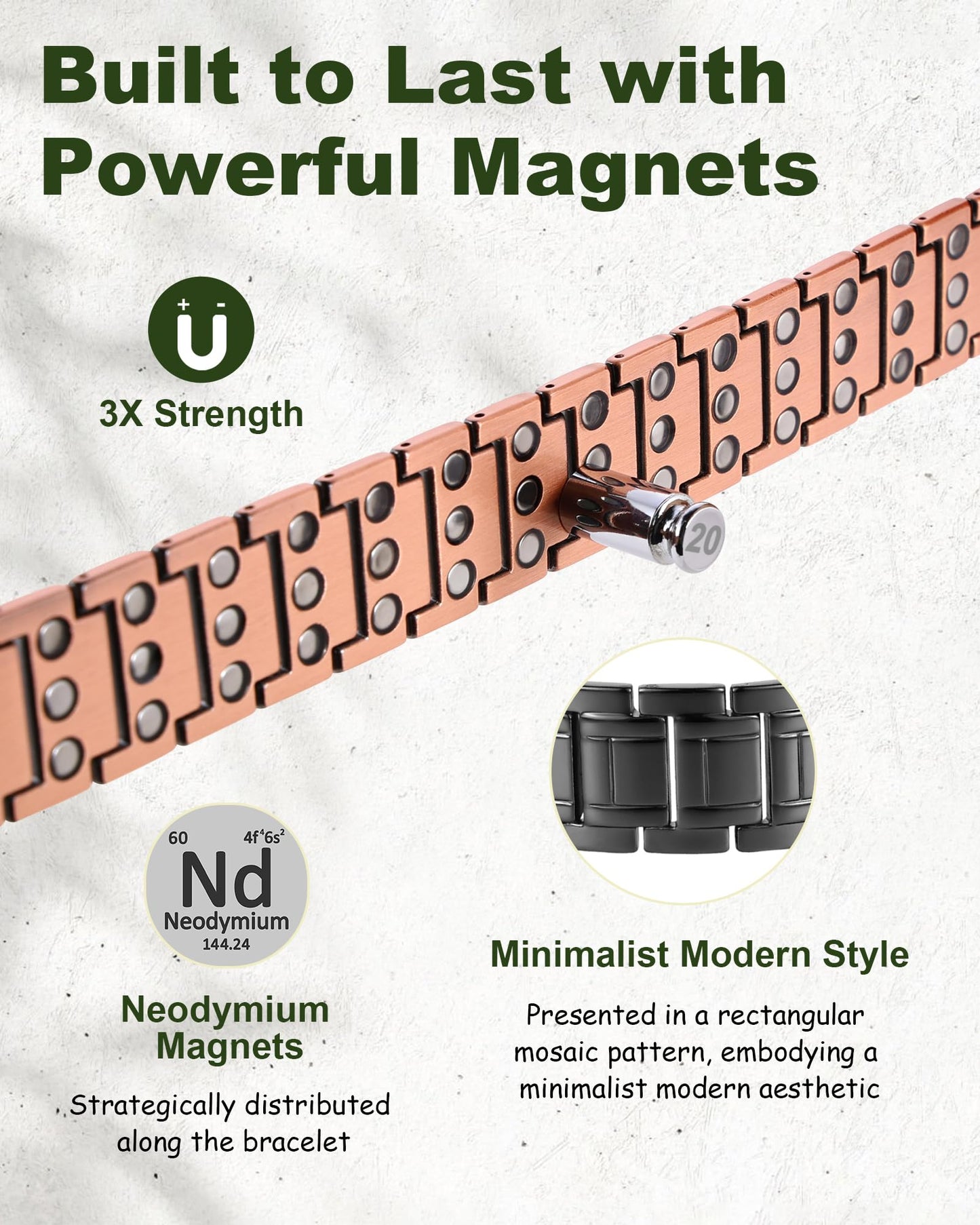 MagEnergy Copper Bracelet for Men, 3X Strength Magnetic Bracelet, 99.99% Pure Copper Jewelry Gift with Sizing Tool