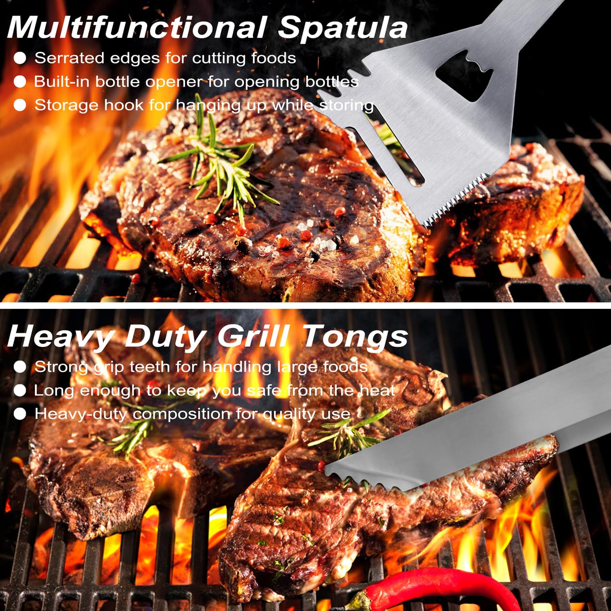 POLIGO 26 PCS BBQ Grill Accessories Stainless Steel BBQ Tools Grilling Tools Set with Storage Bag for Fathers Day Dads Birthday Presents - Camping Grill Utensils Set Ideal Grilling Gifts for Men Black
