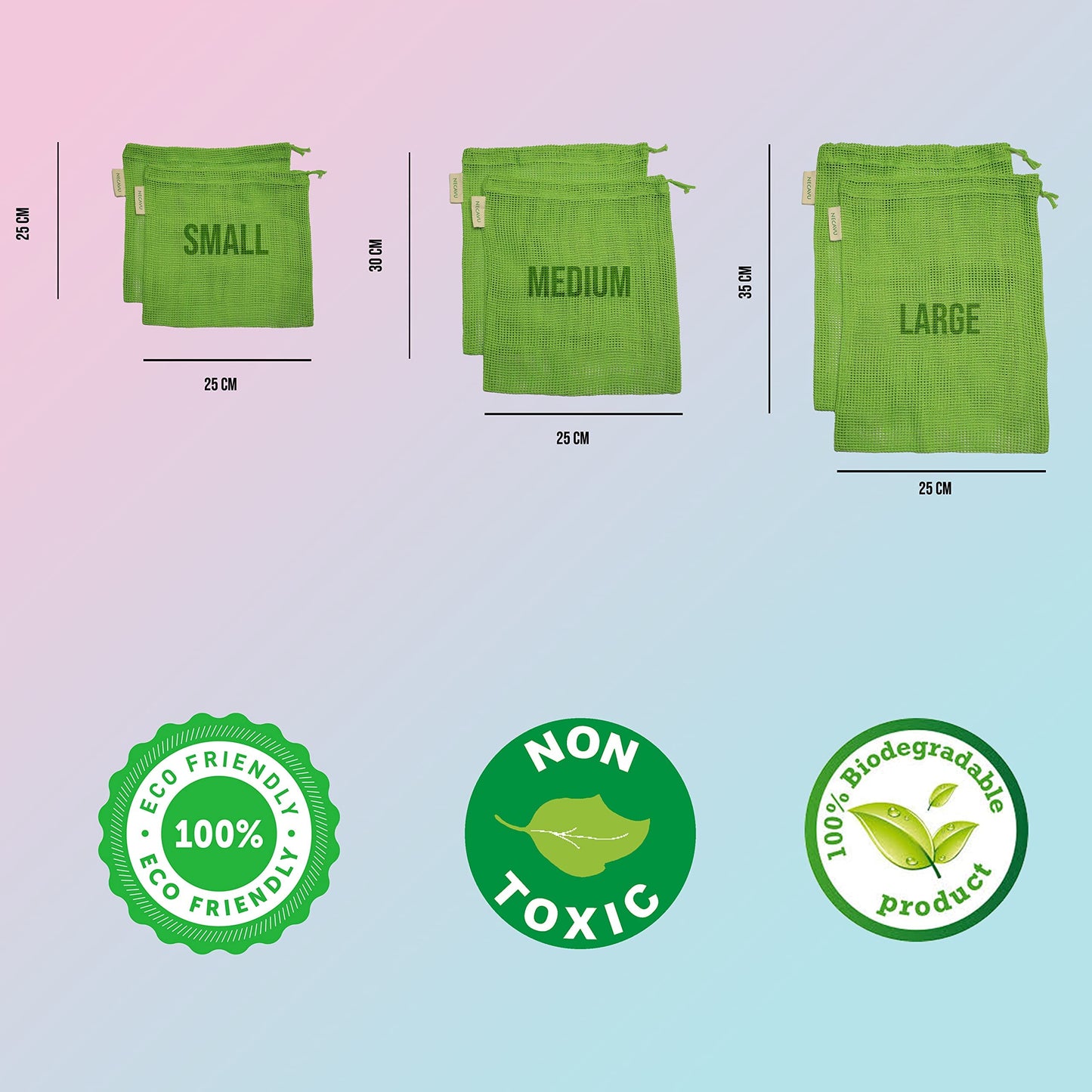 NECAVU 100% Cotton Set of 6 Fridge Bag | Eco-Friendly Natural Vegetables Bags for Fridge Storage & mesh net Vegetable Bag Fridge | Multi-Purpose Eco-Friendly Cotton mesh Bag (Neem Green)