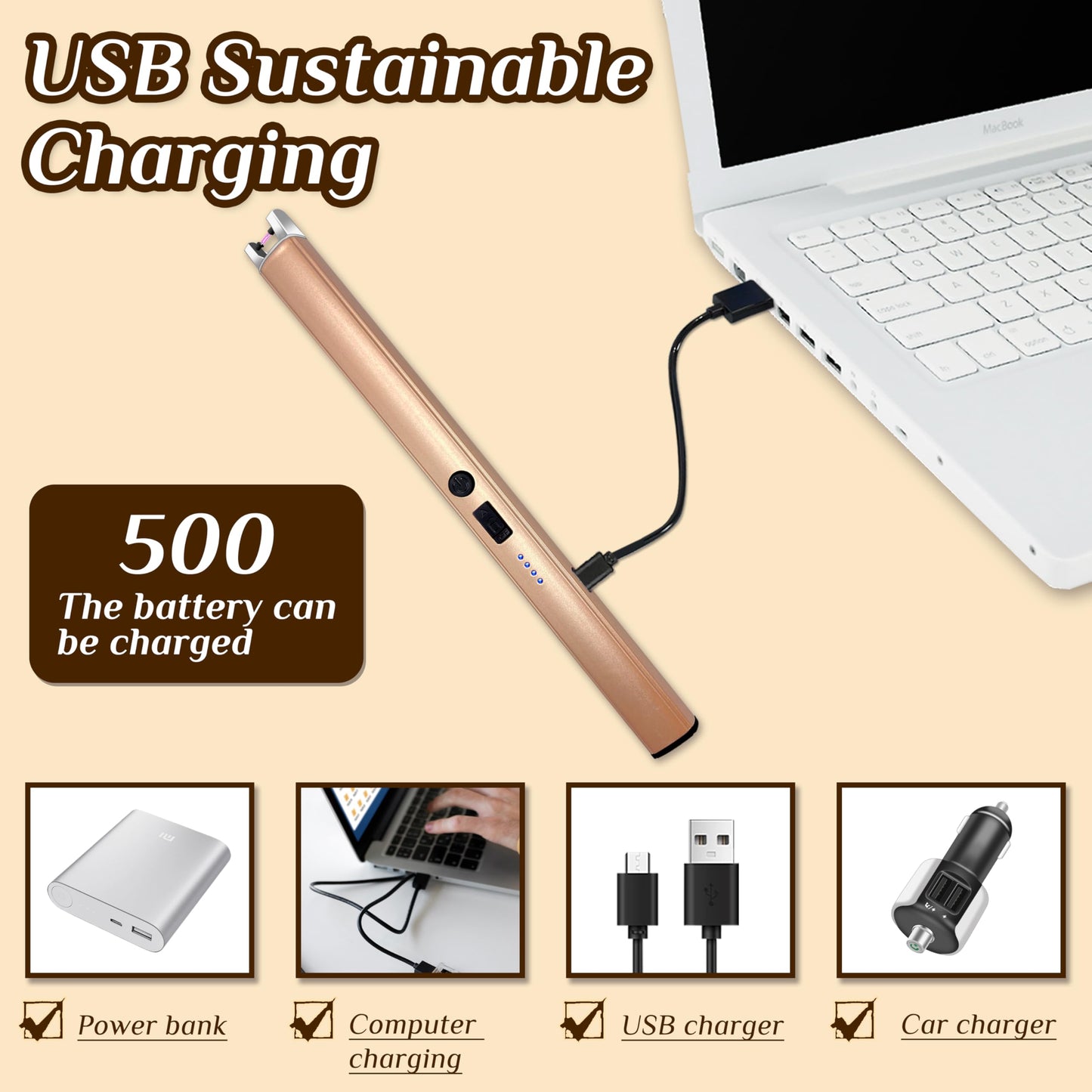2 PCS Candle Lighter,Windproof Flameless Electric Lighter with LED Power Display ＆ Safety Switch, Upgraded Plasma USB Rechargeable Lighters for Birthday Camping BBQ (Champagne Gold)