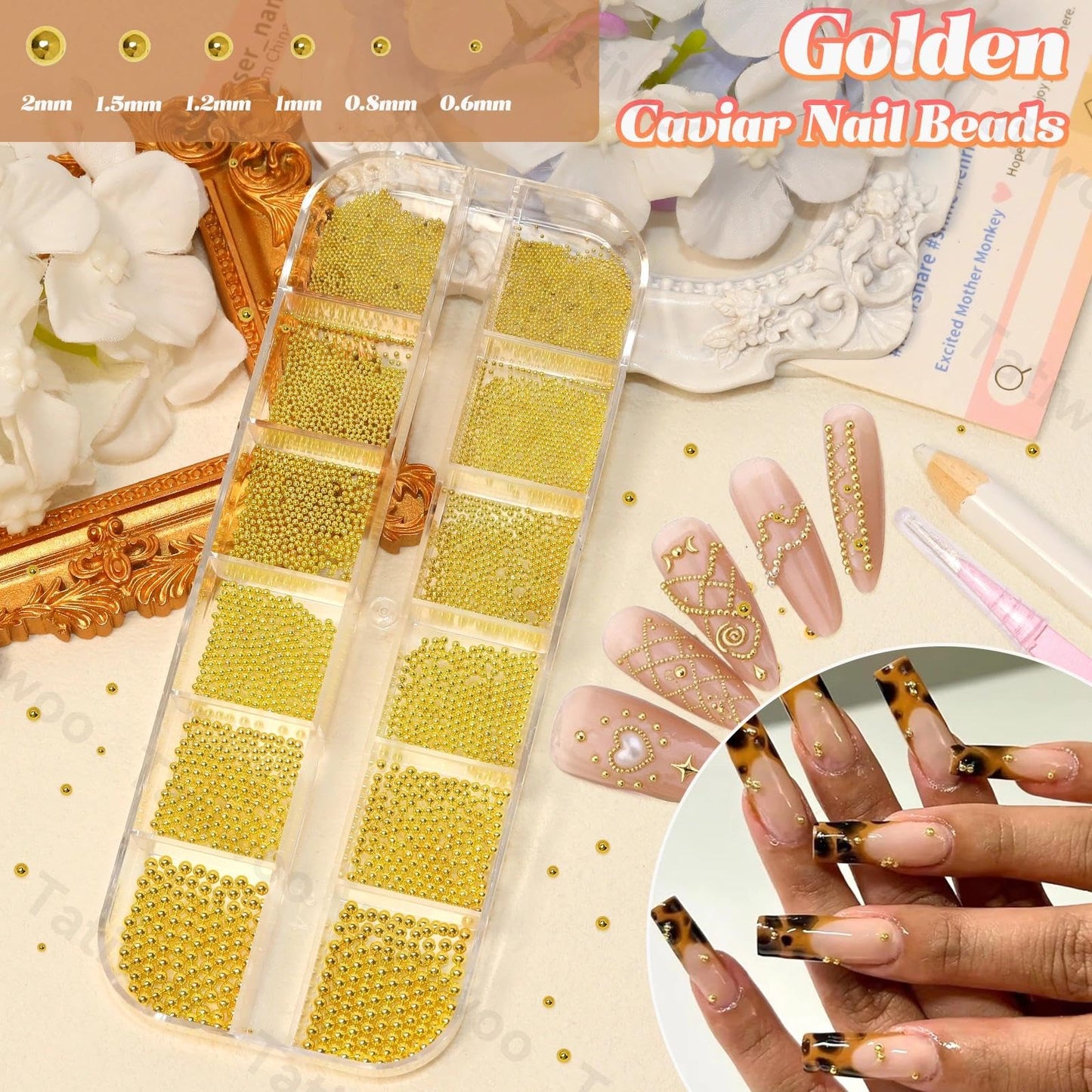 3 Boxes Caviar Metal Nail Beads, Gold Silver Nail Chains, Mix Sizes 0.6-2mm Round Gold Silver Caviar Beads for Acrylic Nails Art DIY Crafts Embellishment Making