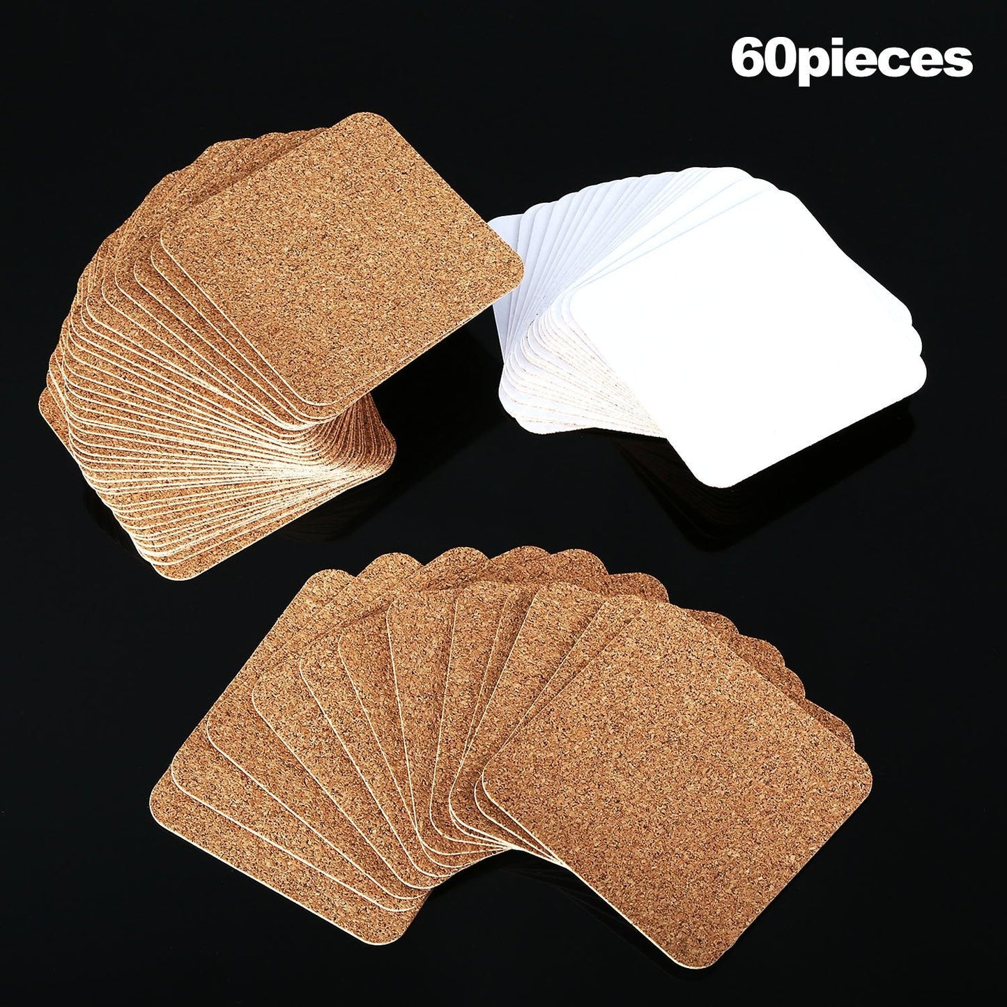 60 Pieces Self Adhesive Cork Coasters Squares/Round 4 x 4 Cork Mats Backing Sheets for DIY Coasters Crafts Backing Tiles Supplies(Square)