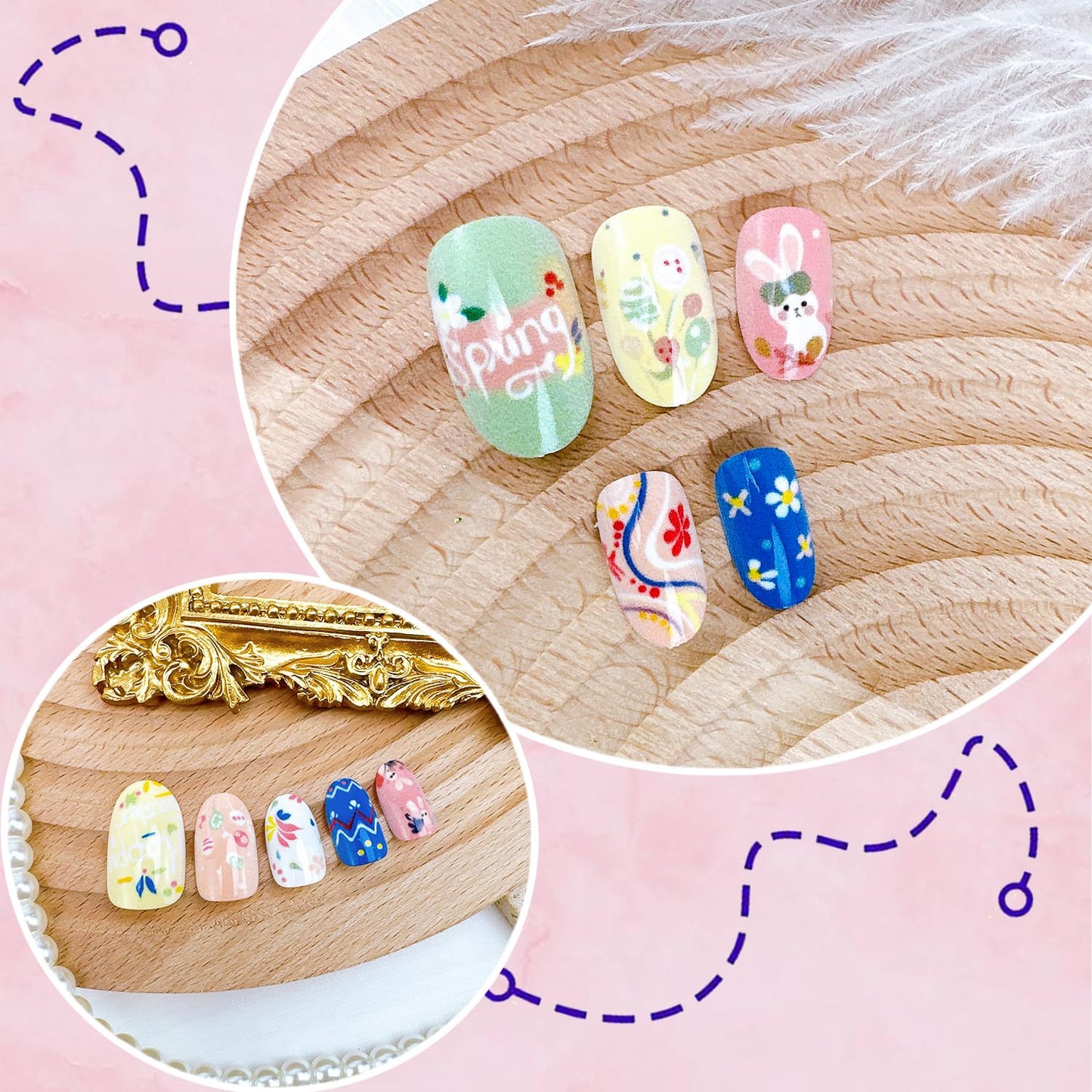 24Pcs Happy Easter Press on Nails Short Oval Fake Nails with Spring Flower Designs Glue on Nails Cute Rabbit Acrylic Nails Easter Egg False Nails Flower Bunny Full Cover Artificial Nail for Women