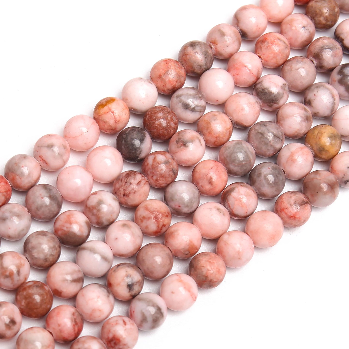 70PCS Natural 8MM Healing Gemstone, Pink Zebra Jasper Energy Stone Round Loose Beads, Semi-Precious Crystal Beads with Free Elastic String for Jewelry Making DIY