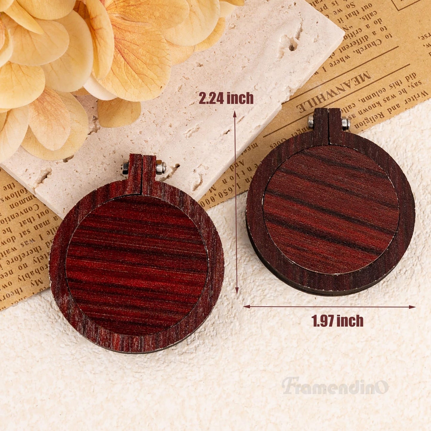 Framendino, 10 Pack Mini Wood Embroidery Hoops Round Tiny Cross Stitch for DIY Jewelry Making 2.2x2 Inch