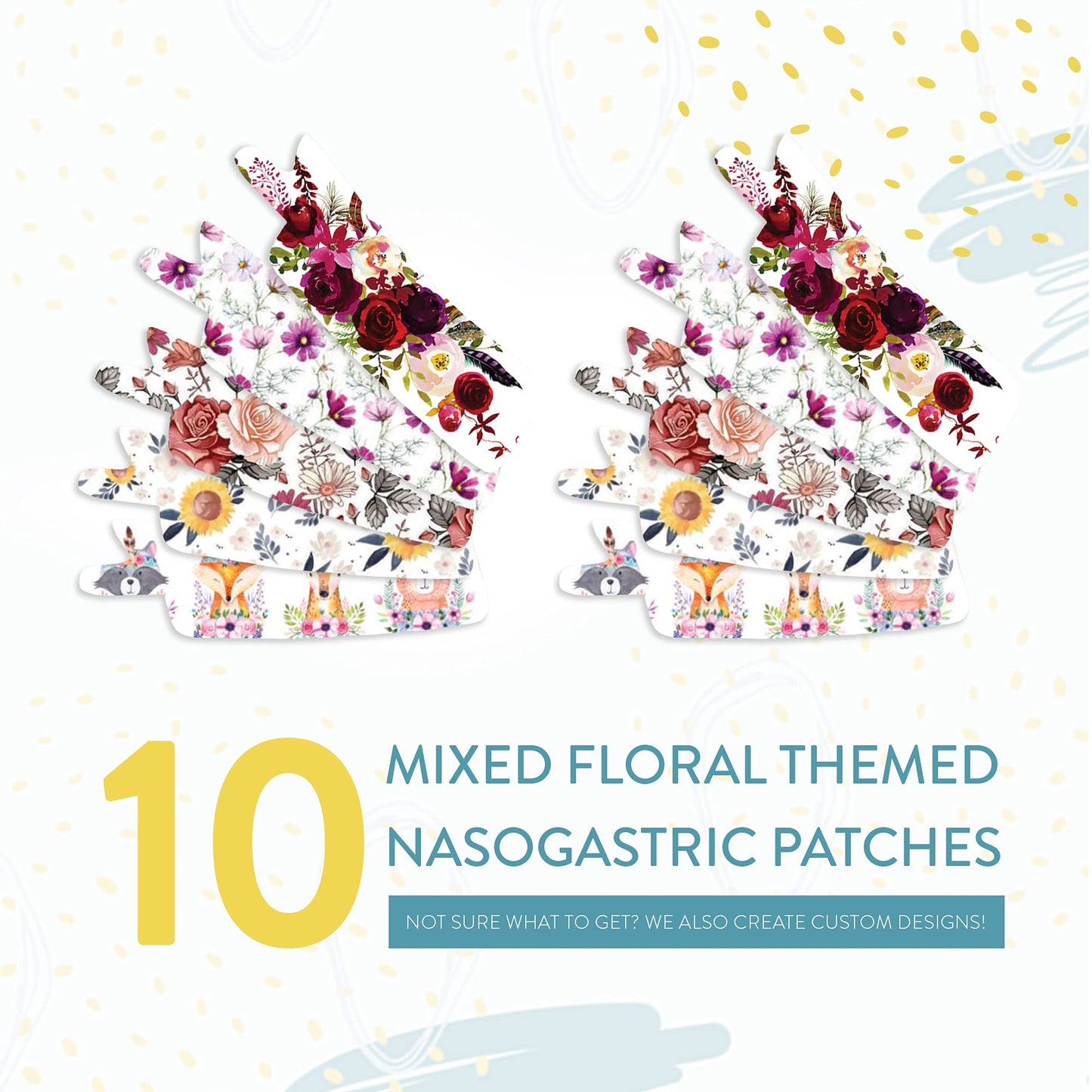 Nasogastric or Oxygen Tube precut Adhesive Tape Floral Mix x 10 Pack. (Right Side)