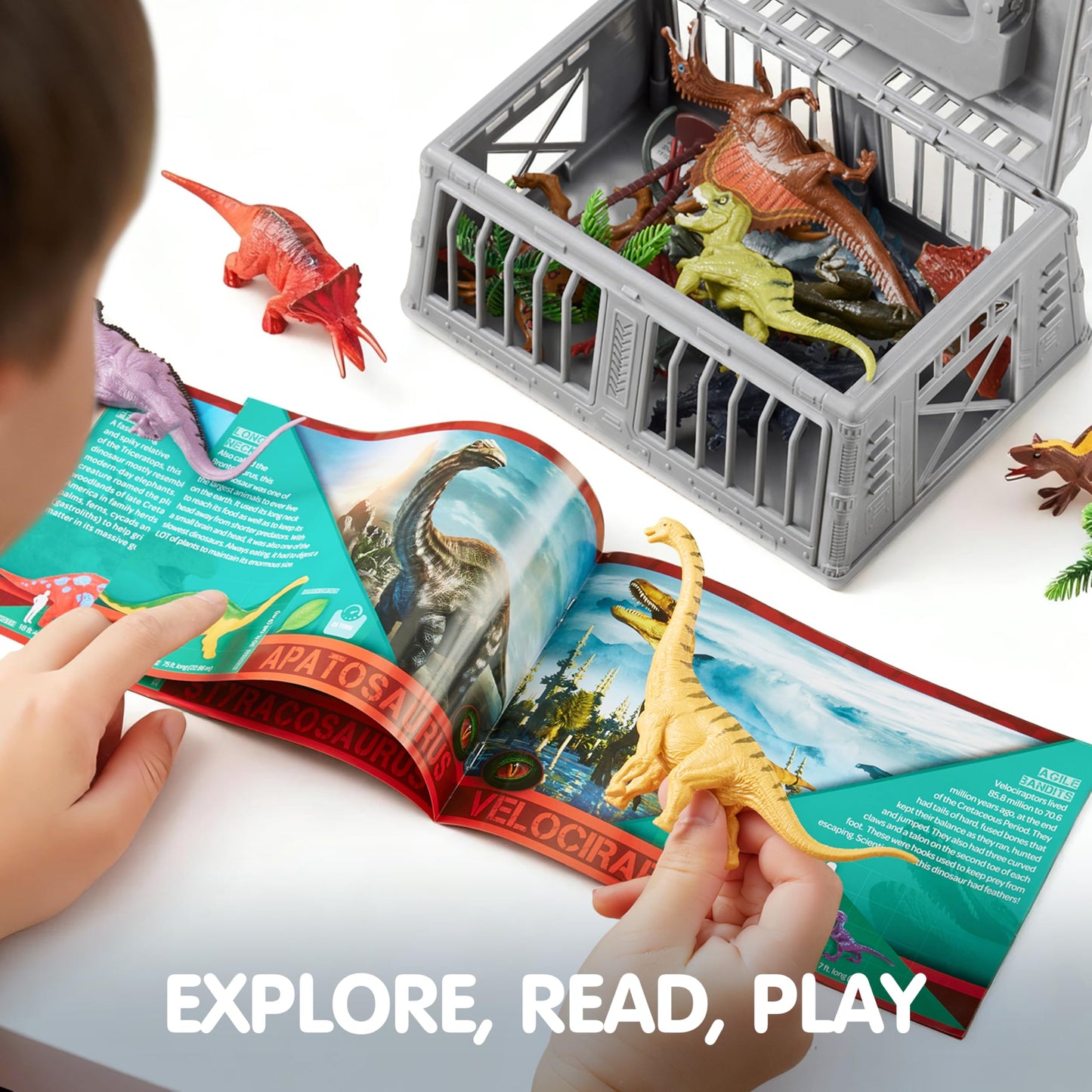 JOYIN Dinosaur Toys with Activity Play Mat & Storage Cage, 17 PCS Realistic Dinosaur Figures & Trees for Toddlers Kids Ages 3-5, Ideal for Boys and Girls Gift
