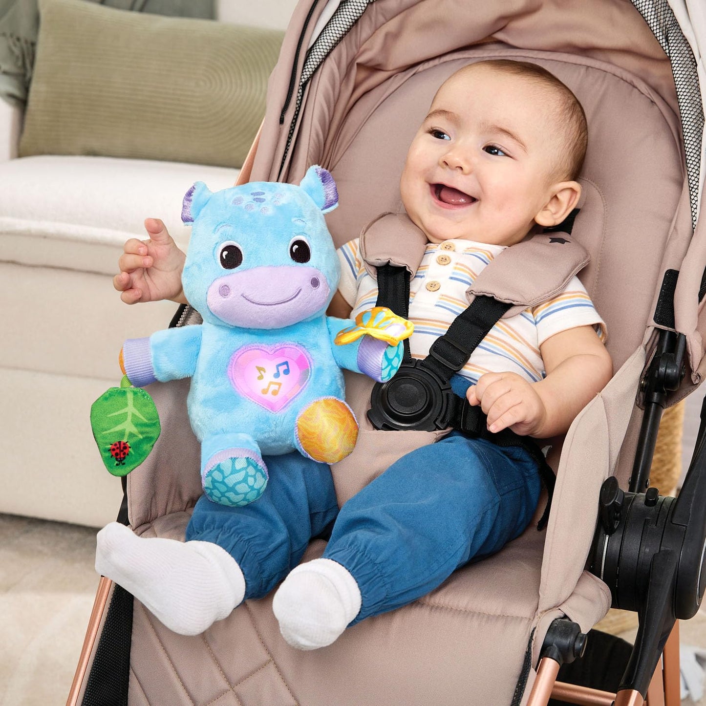 VTech Baby Hug-a-Hippo Musical Plush Toy with Lights and Textures, Blue