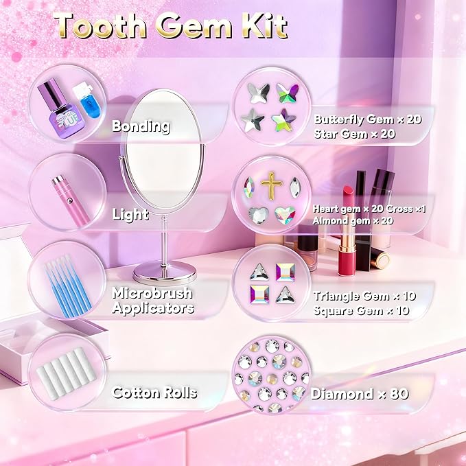 Luretrap Y2K Trendy 30 Pieces Crystal Tooth Gem Kit - Unleash Your Sparkly Smile