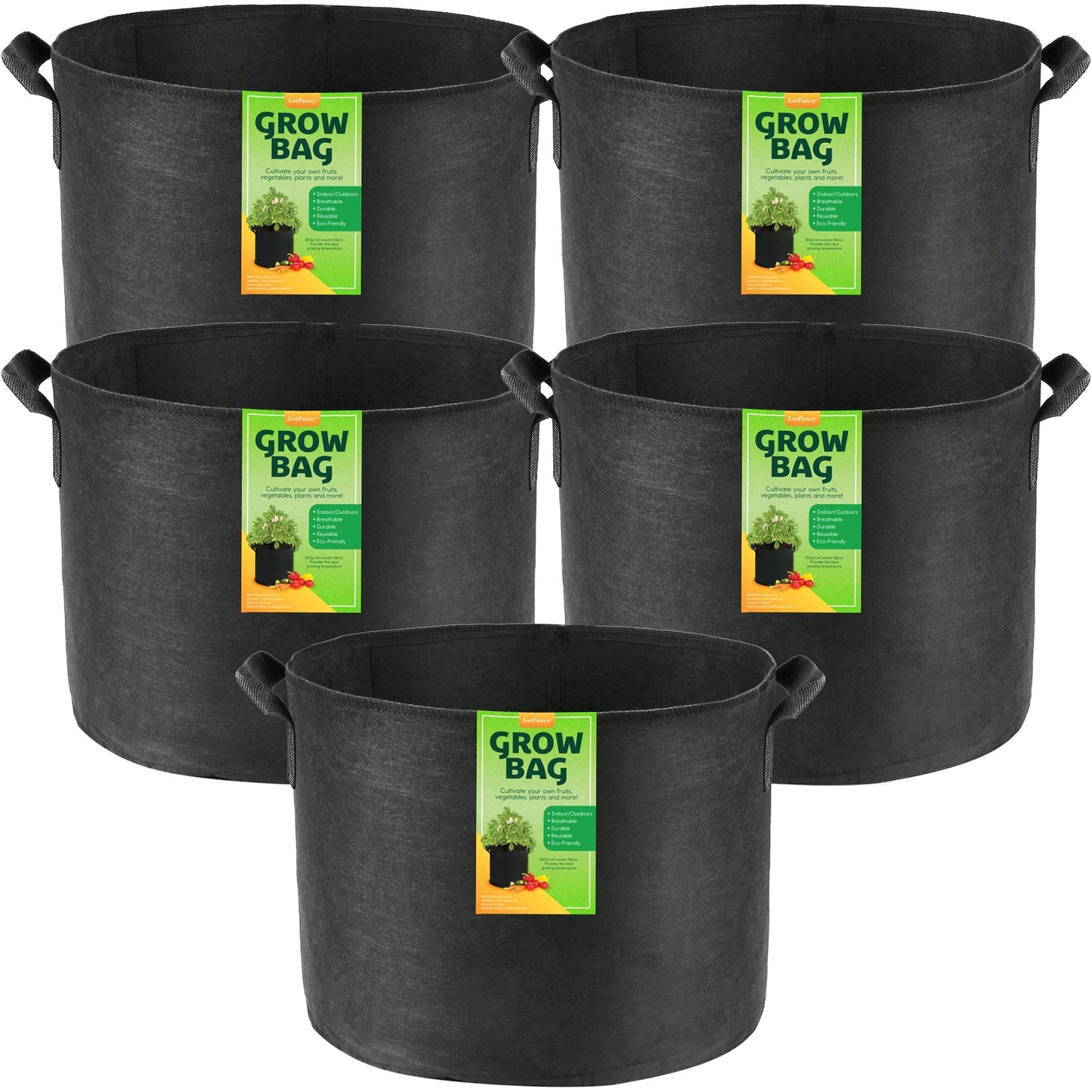 LotFancy 3 Pack 10inch Plant Saucer and 5-Pack 20 Gallon Grow Bags