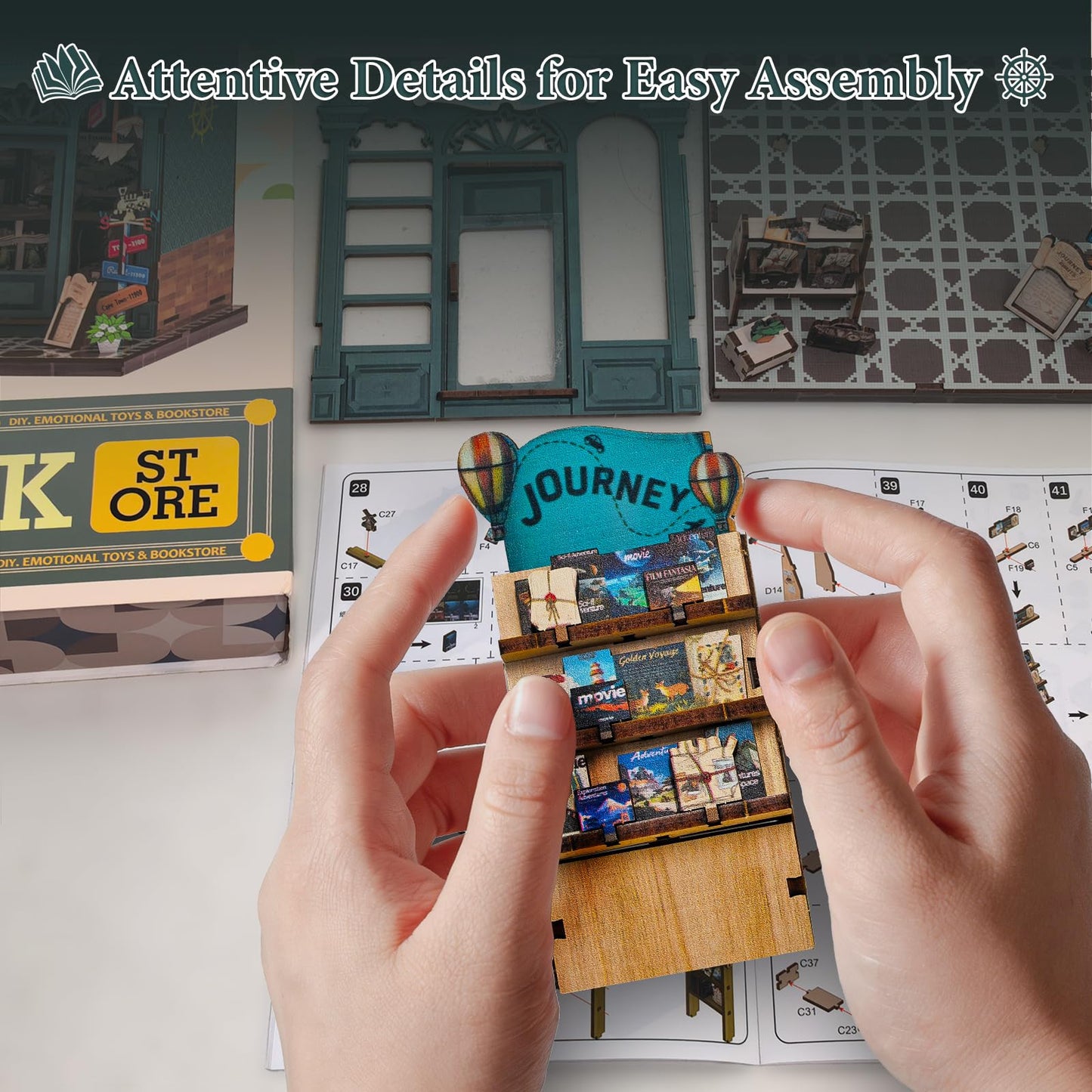 DIY Miniature Dollhouse Book Nook Kit – Reading Corner Bookshop Bookshelf Insert with LED Lights, Tiny House Model for Adults & Teens, Booknook Library Home Decor & Gift Idea for Family and Friends