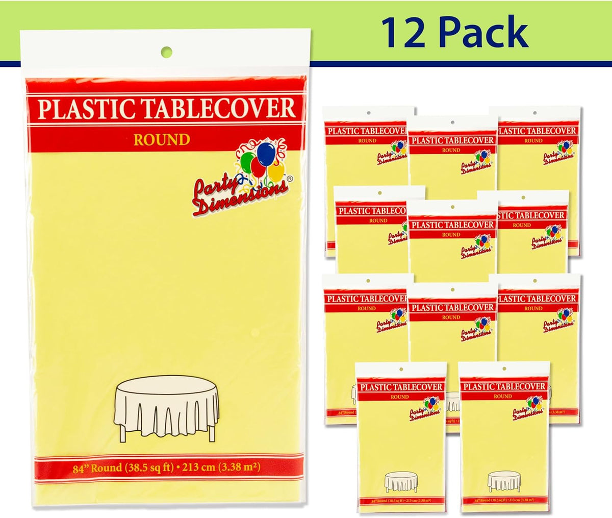 Yellow Disposable Plastic Tablecloth for Round Tables (12 Pack) 84 inches Table Cloths for Parties, Events & Weddings, Indoors & Outdoors, Plastic Table Cover