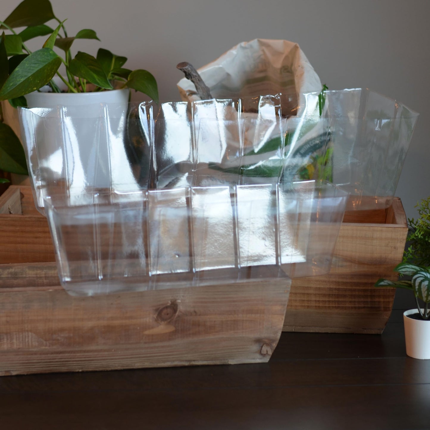 WHW Whole House Worlds Balcony Box Planters, Set of 2, Rectangular, Plastic Lined, Fir Wood, 21.75 and 15.75 Inches, Nesting
