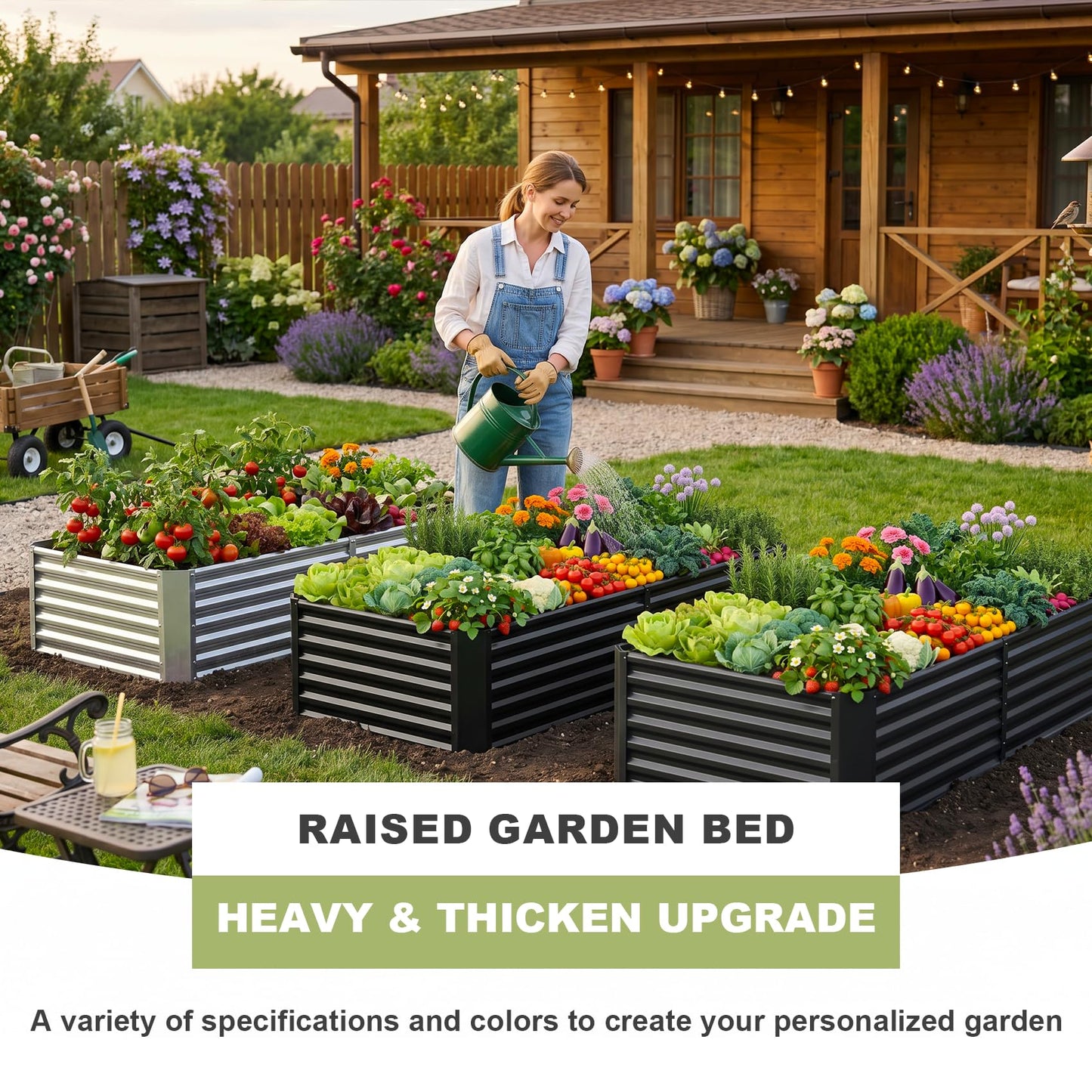 AHEONLAR 2 Pack 8×4×1.5ft Galvanized Raised Garden Beds Outdoor, Rectangle Sturdy and Durable Planter Boxes for Vegetables, Fruits, Flowers and Plants, Easy Assembly, Silver Grey