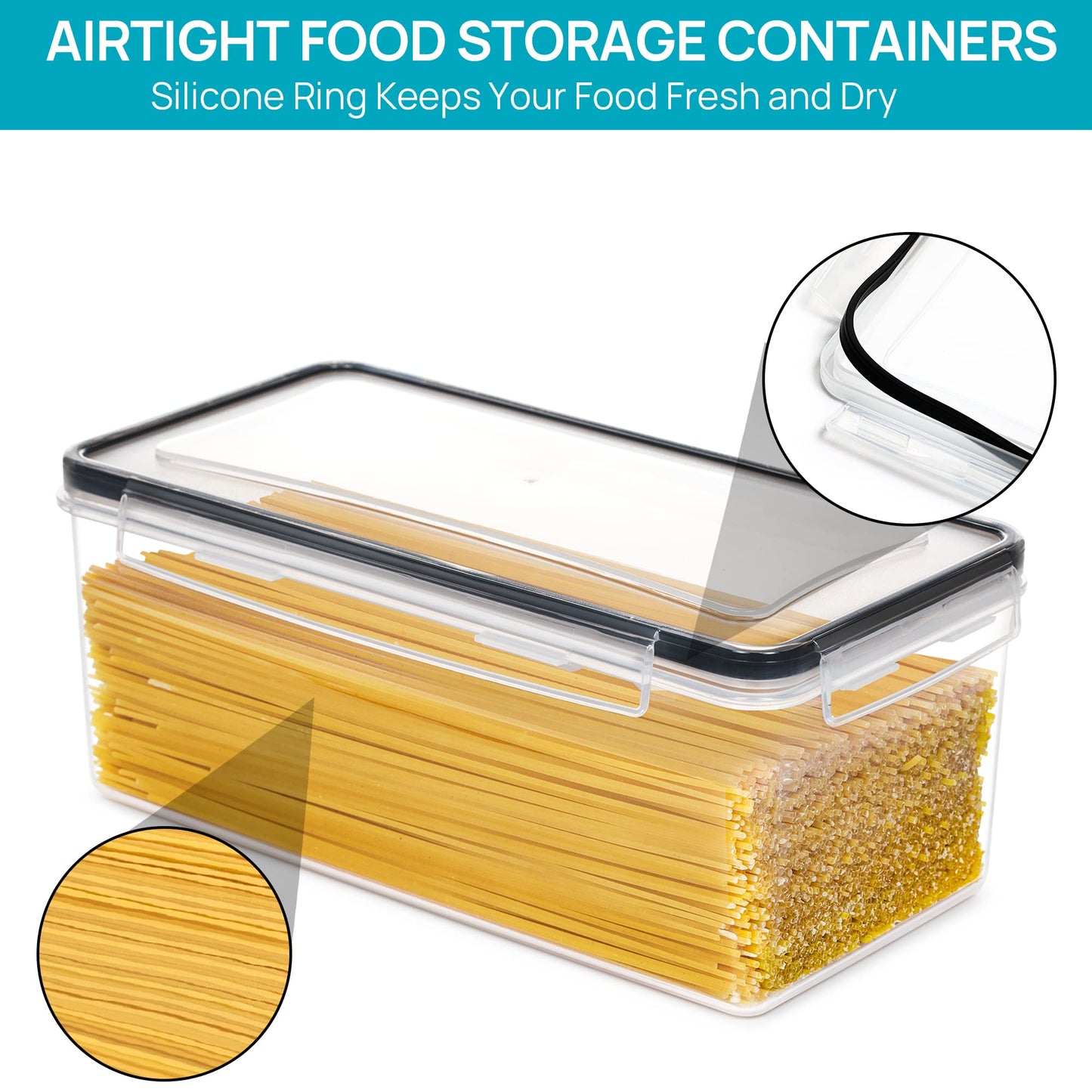 Vtopmart Airtight Food Storage Containers with Lids 4PCS Set 3.2L, Plastic Spaghetti Canisters for Pasta organizer, BPA Free Air Tight Kitchen Pantry Organization