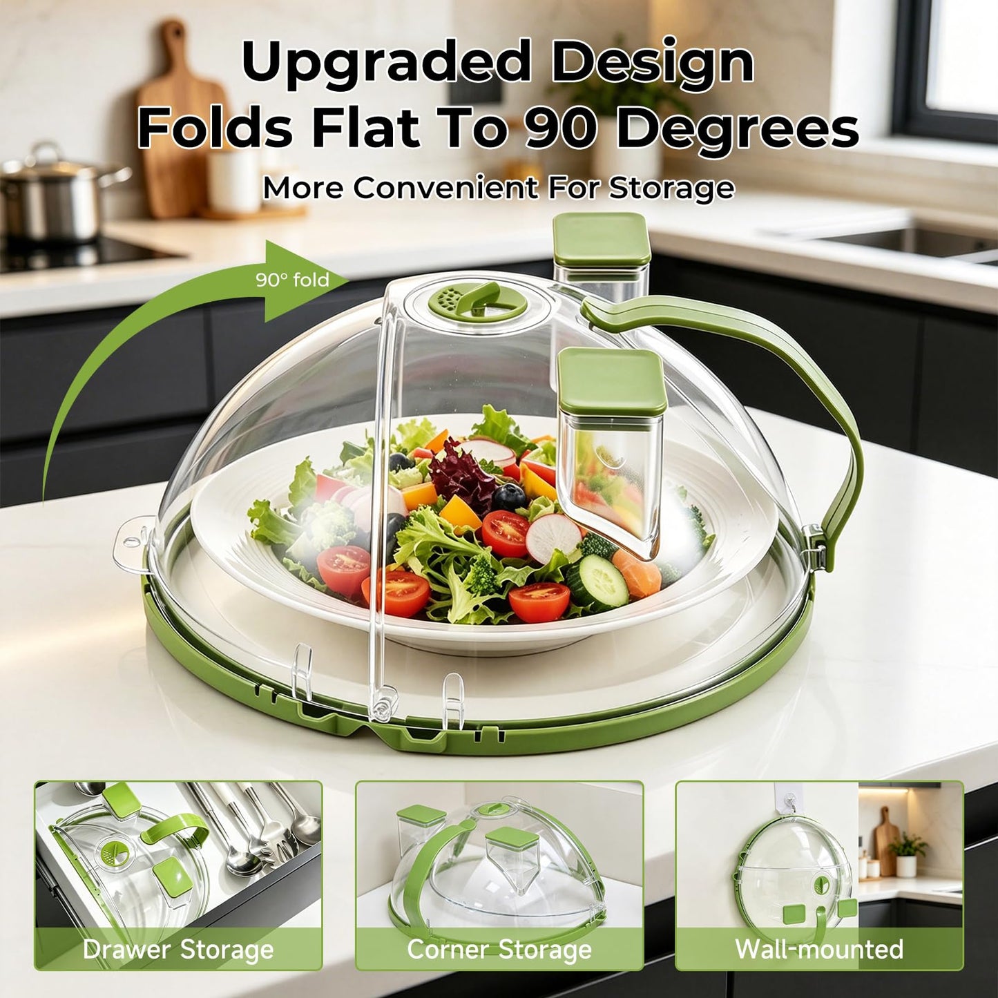 UFORU Upgraded Foldable Microwave Splatter Cover with Water Steamer,10 Inch Microwave Cover for Food,Clear Plastic Plate Cover with Handle,Space-Saving Splatter Guard for Microwave