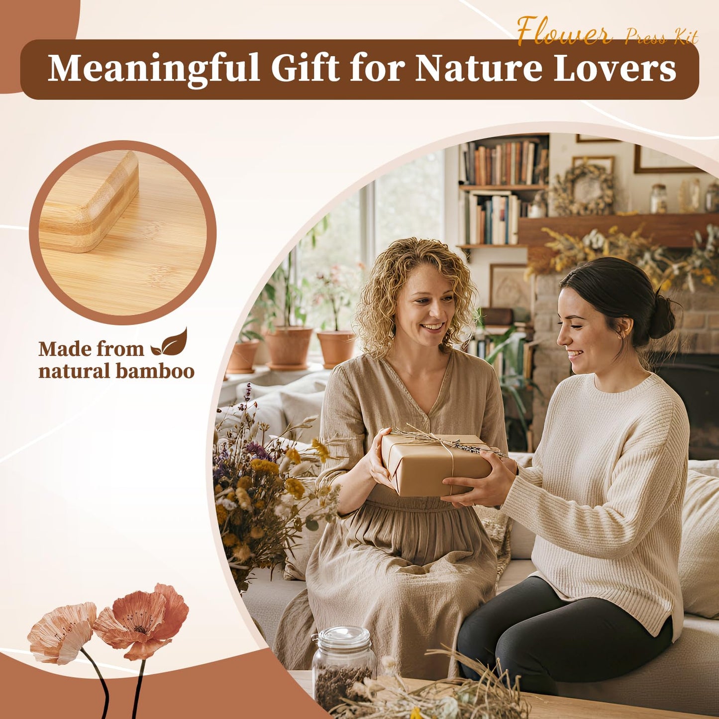 JFNoraiva Flower Press Kit,11 * 7.9 in Large Leaf Plant & Flower Press, Portable Bamboo Wooden Flower Preservation Kit, Includes Drying Plate & Lining Paper
