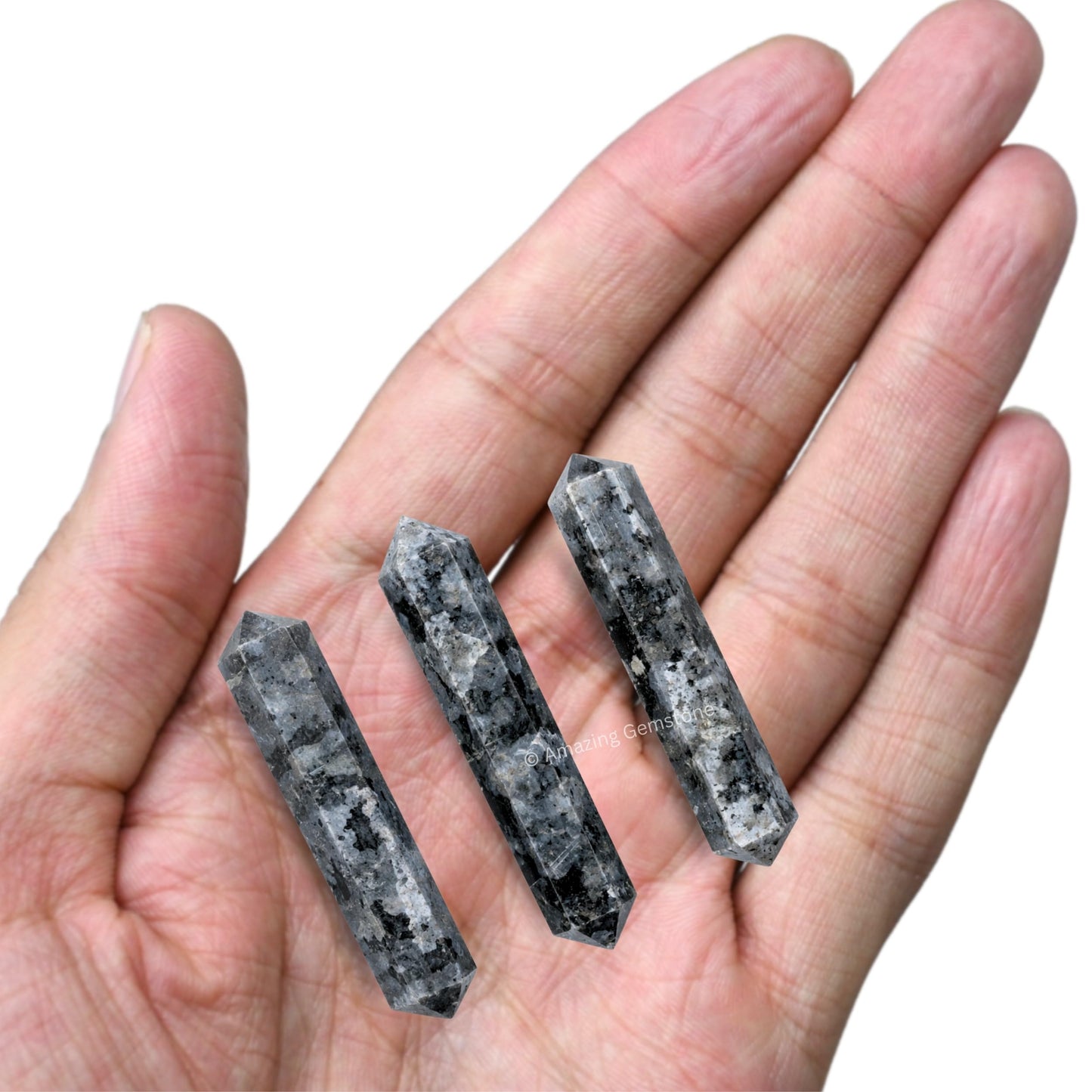 Amazing Gemstone Larvikite Crystal Points Bulk Healing Crystals&Stones - Pack of 3 Double Terminated Healing W& Point Bulk Crystals for Crafts, Crystal Grid, DIY Work - Premium Crystals