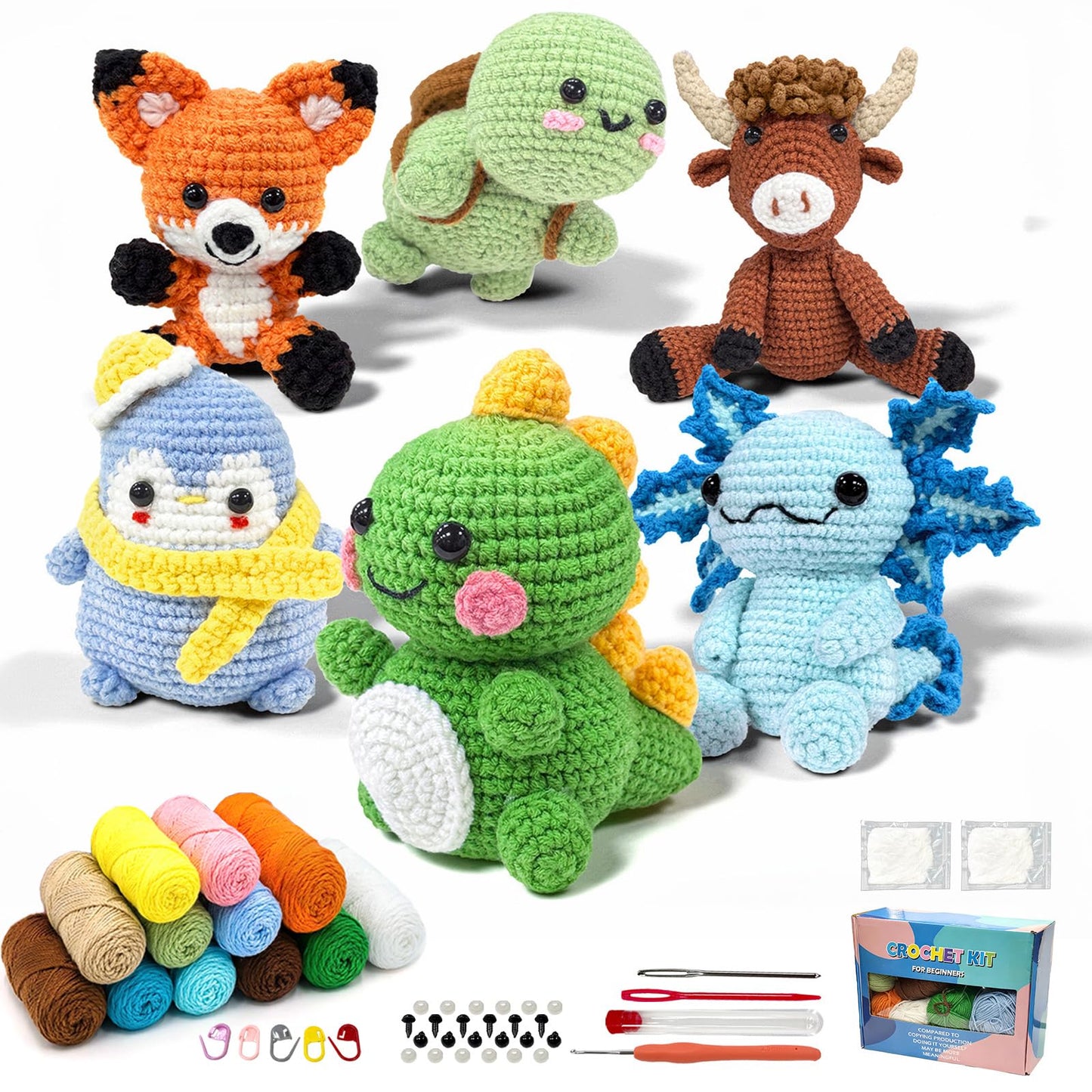 OurWarm 6PCS Crochet Kit for Beginners, DIY Crochet Animals for Great Gifts, Knitting Kit for Beginners with Step-by-Step Video Tutorial, Crocheting Kits for Manual Lovers Birthday and Holiday Gift